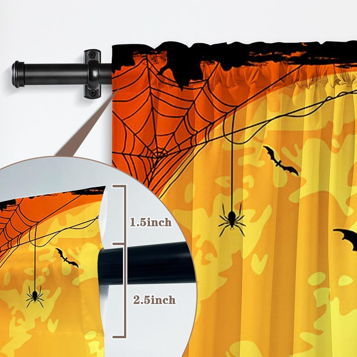 Orange Halloween Curtains for Living Room Large Pumpkin Patch Moon Picture Witch Rod Pocket Window Drapes for Bedroom and Home Decor 2 Panels Set 52x85.5 Inch