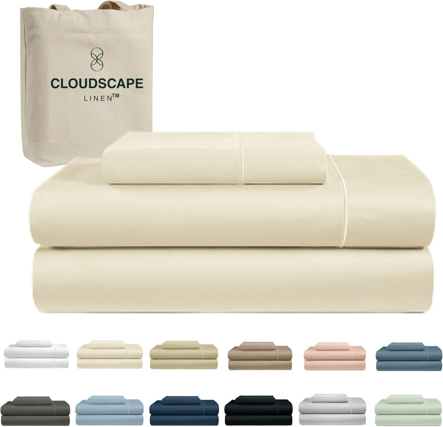 Cloud Scape Linen 100% Egyptian Cotton King Sheets Set – 1000 Thread Count, 4-Piece Soft Hotel Quality Bedding Set,Deep Pockets up to 16”, White