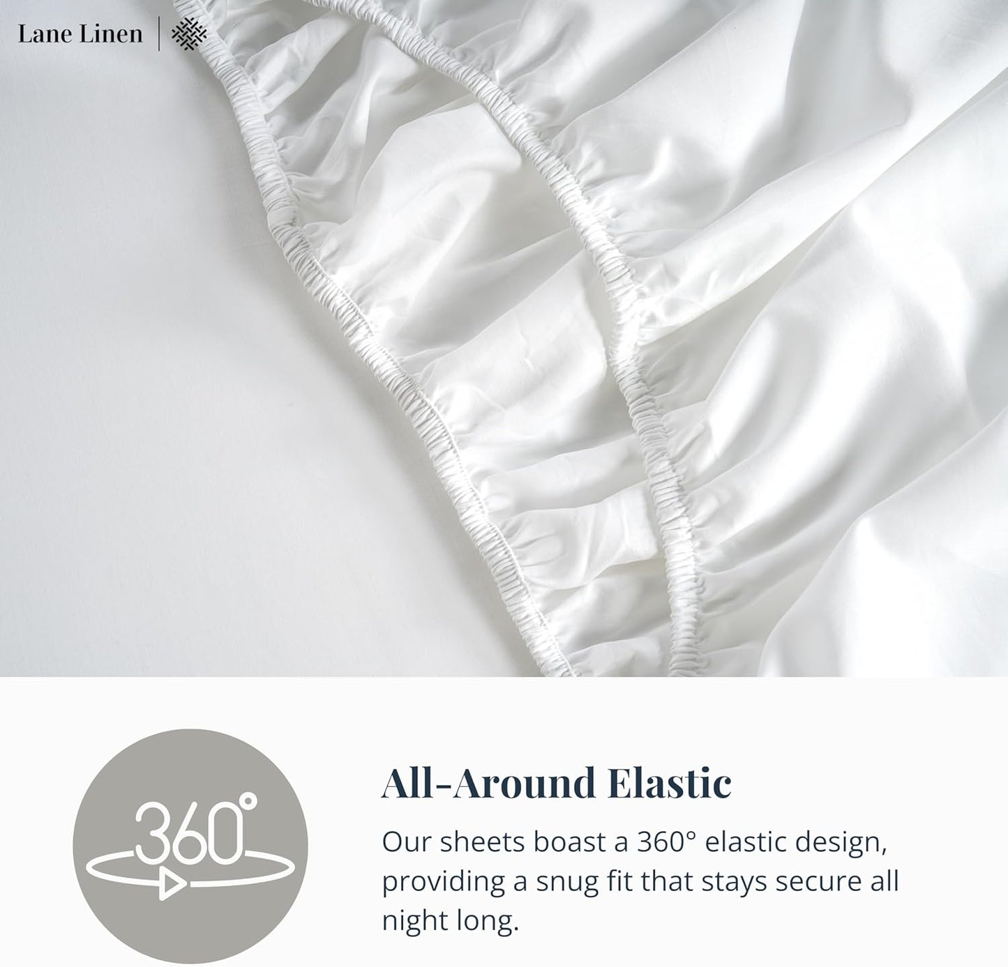 LANE LINEN 100% Cotton White Queen Size Sheet Set – Luxurious Hotel-Quality Sateen Weave, Fully Elasticized Mercerized Cotton, Deep Pocket 4-Piece Set, Naturally Cooling & Comfortable