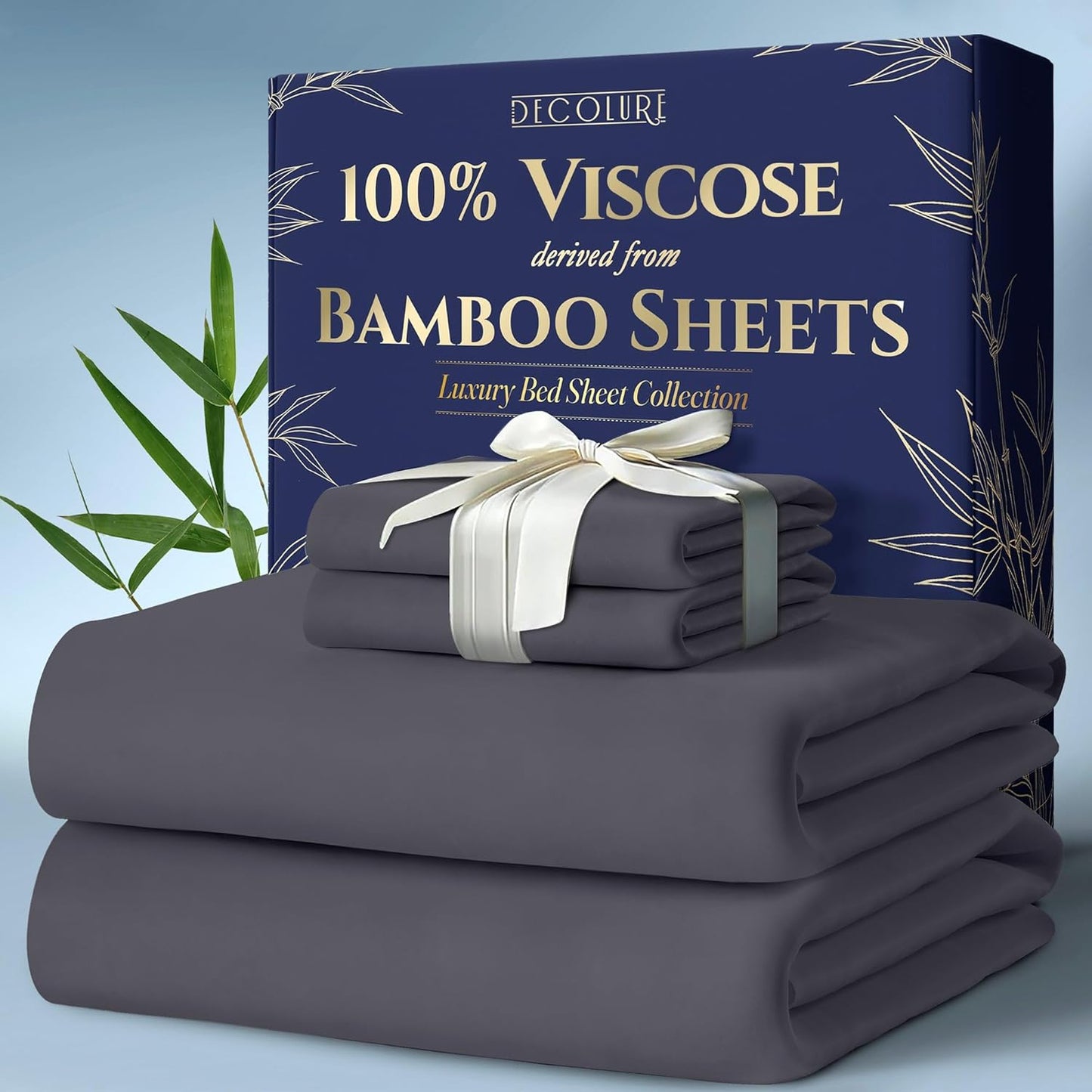 DECOLURE 100% Viscose Derived from Bamboo Sheets King Size 4pcs - Ultra Soft & Luxuriously Cooling, 17" Deep Pocket, Double Stitching, Perfect for Hot Sleepers - King Bed Sheets (White)