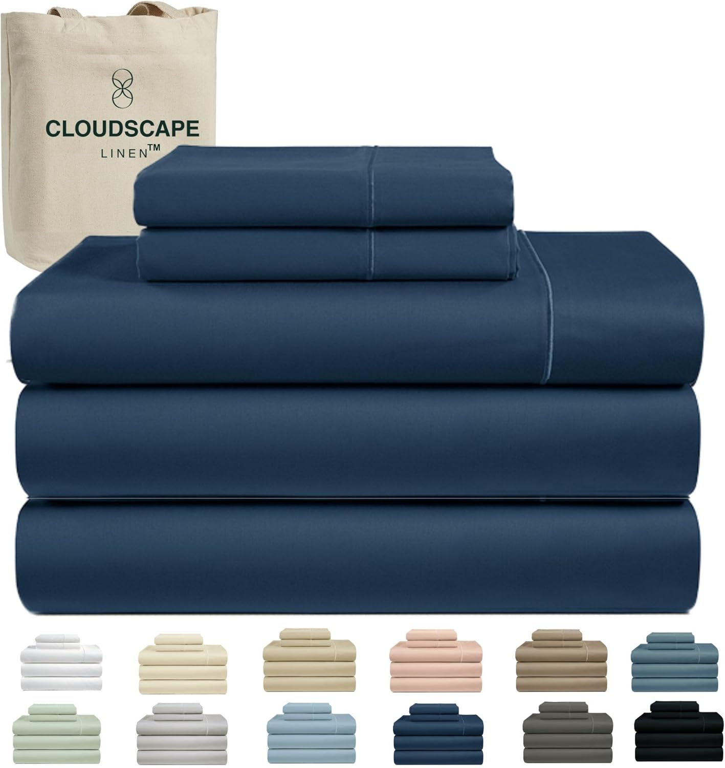 Cloud Scape Linen 100% Egyptian Cotton King Sheets Set – 1000 Thread Count, 4-Piece Soft Hotel Quality Bedding Set,Deep Pockets up to 16”, White