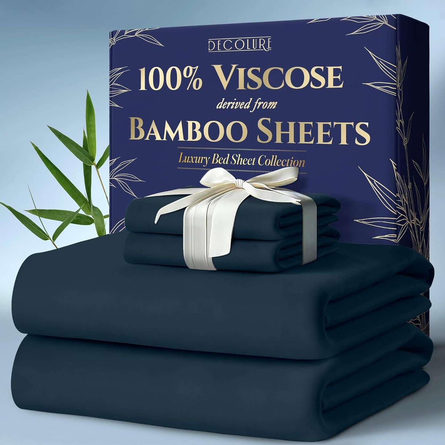 DECOLURE 100% Viscose Derived from Bamboo Sheets King Size 4pcs - Ultra Soft & Luxuriously Cooling, 17" Deep Pocket, Double Stitching, Perfect for Hot Sleepers - King Bed Sheets (White)