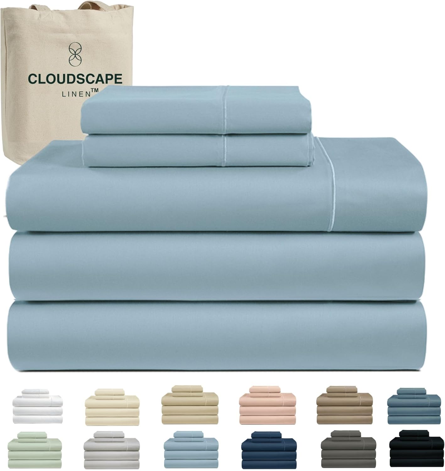Cloud Scape Linen 100% Egyptian Cotton King Sheets Set – 1000 Thread Count, 4-Piece Soft Hotel Quality Bedding Set,Deep Pockets up to 16”, White
