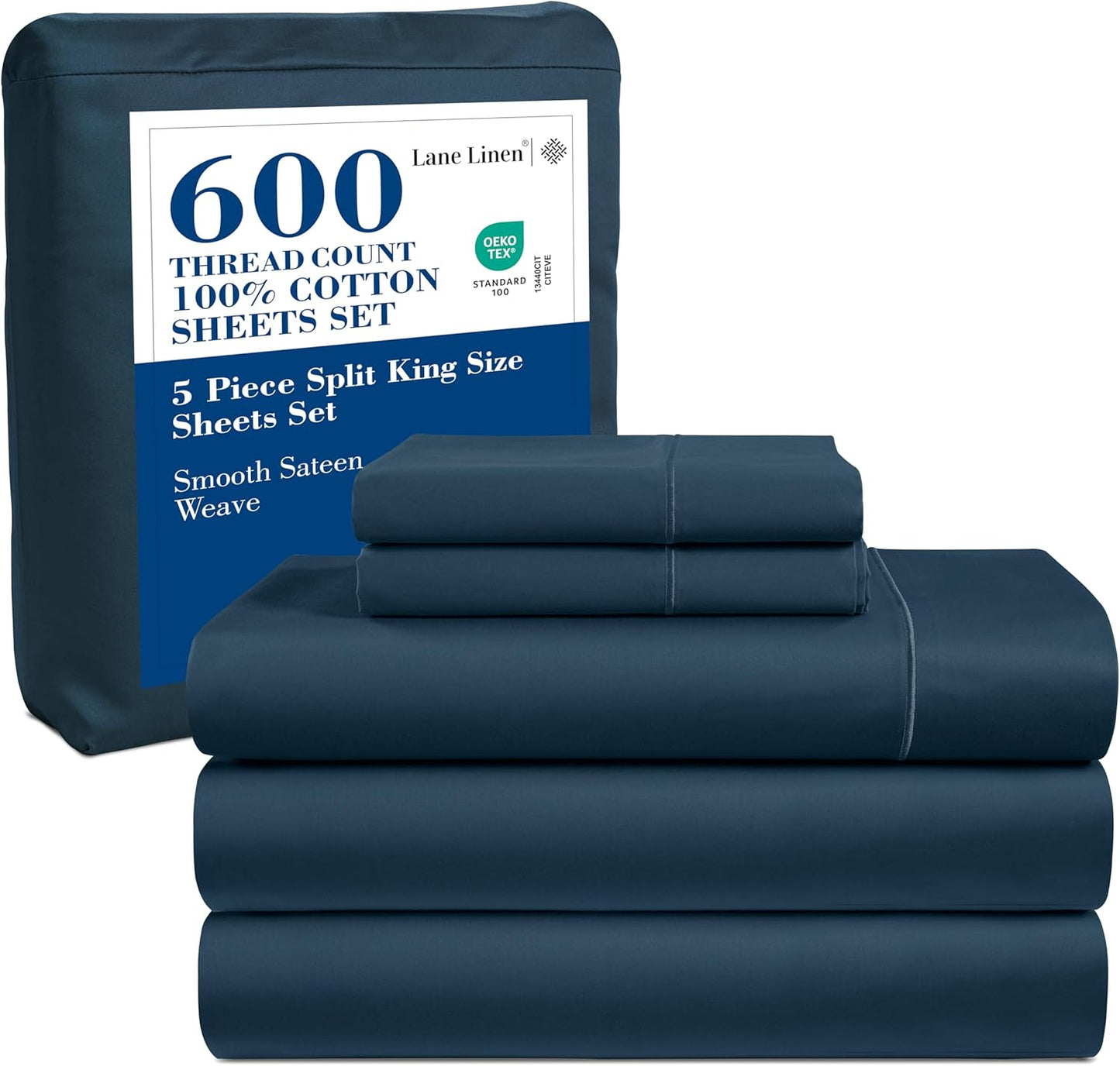 LANE LINEN 100% Cotton White Queen Size Sheet Set – Luxurious Hotel-Quality Sateen Weave, Fully Elasticized Mercerized Cotton, Deep Pocket 4-Piece Set, Naturally Cooling & Comfortable