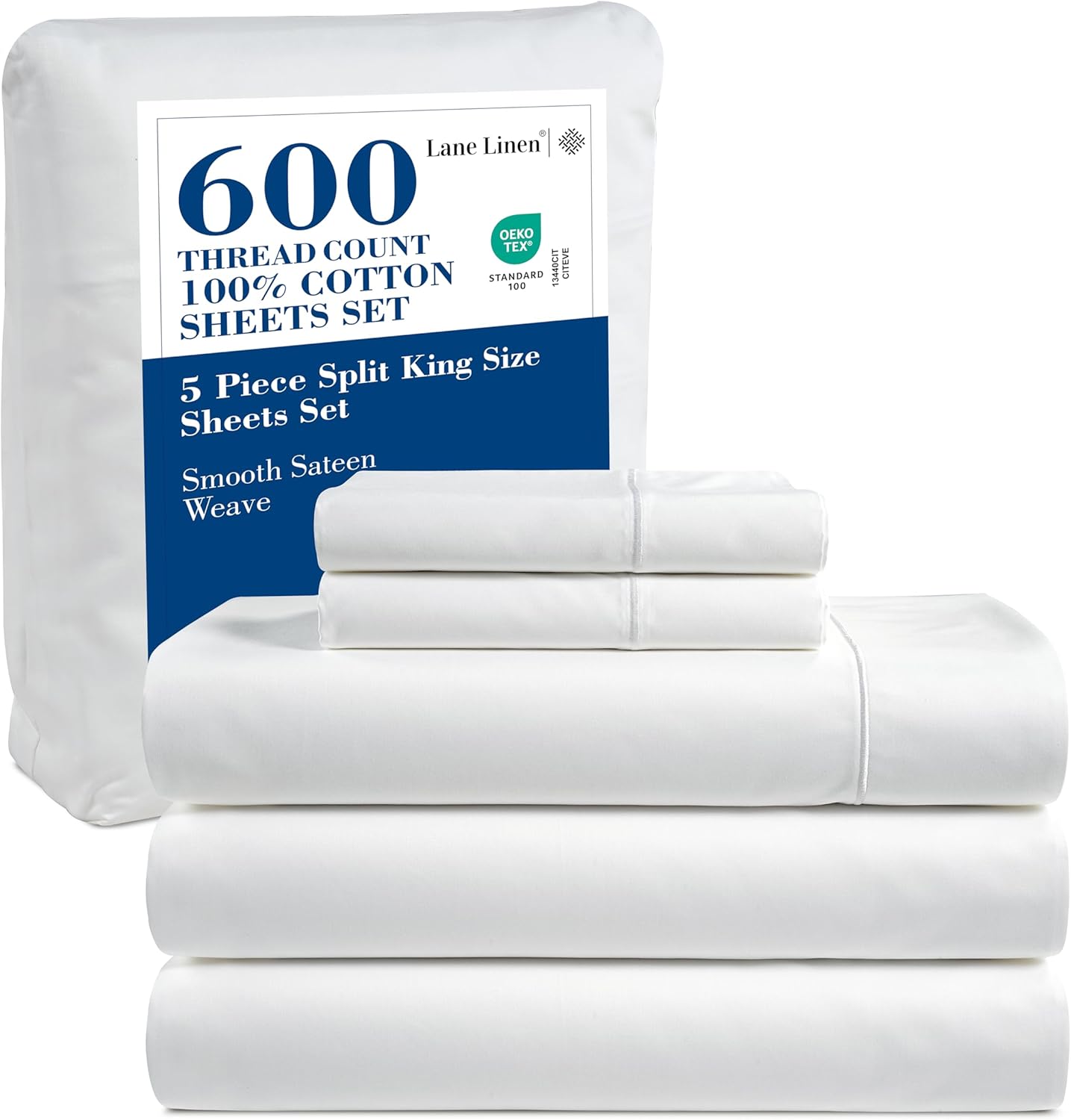 LANE LINEN 100% Cotton White Queen Size Sheet Set – Luxurious Hotel-Quality Sateen Weave, Fully Elasticized Mercerized Cotton, Deep Pocket 4-Piece Set, Naturally Cooling & Comfortable
