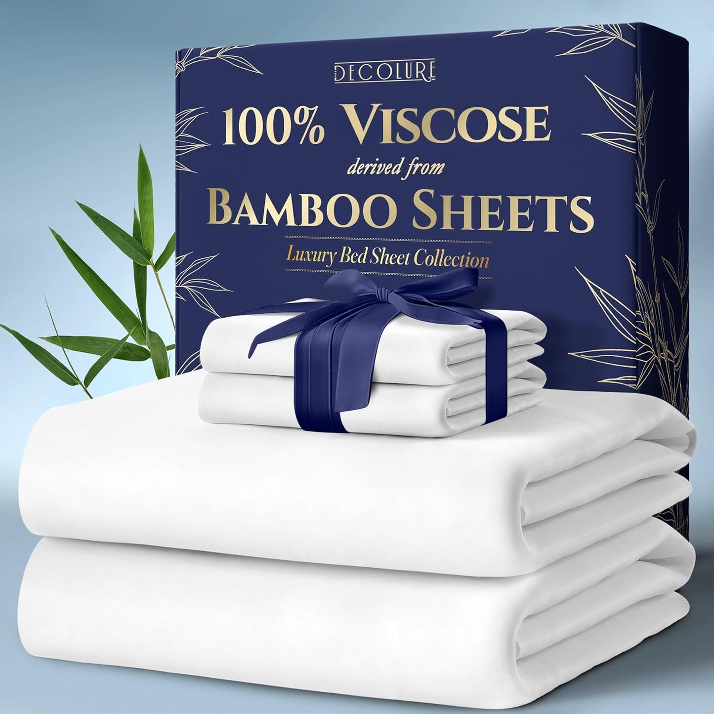 DECOLURE 100% Viscose Derived from Bamboo Sheets King Size 4pcs - Ultra Soft & Luxuriously Cooling, 17" Deep Pocket, Double Stitching, Perfect for Hot Sleepers - King Bed Sheets (White)