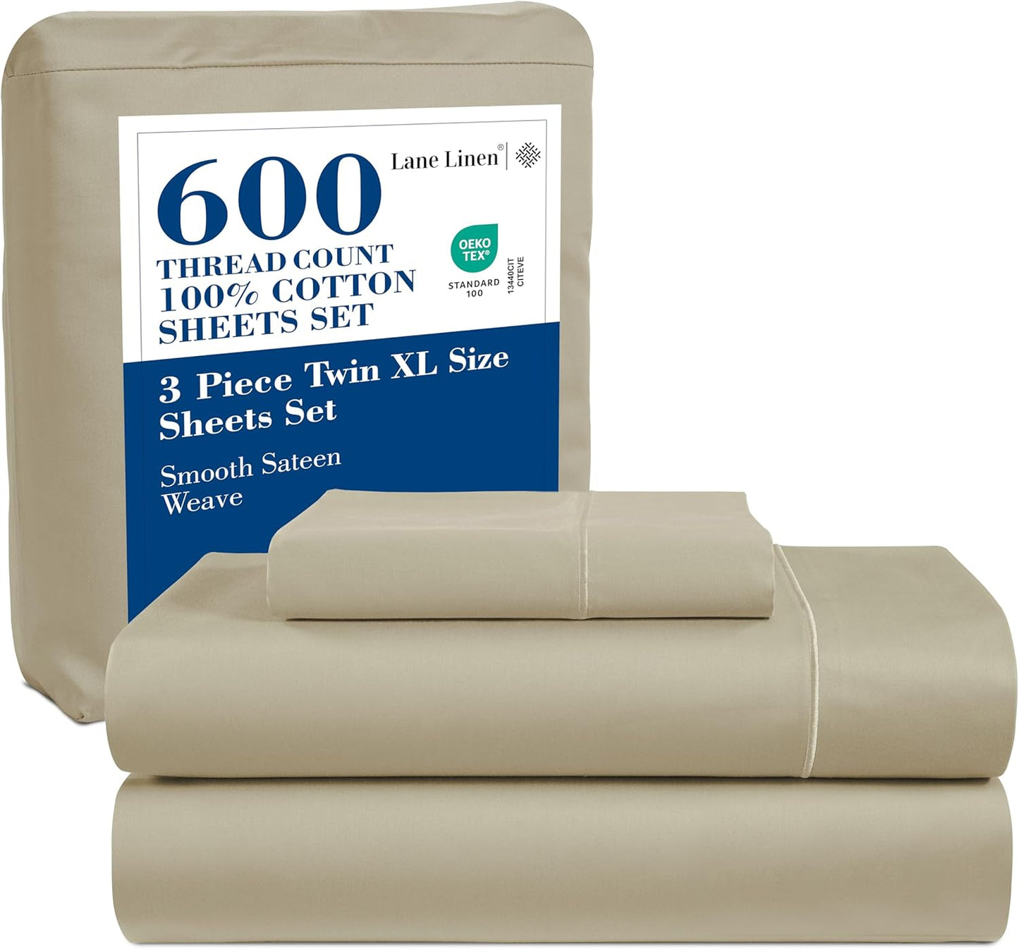 LANE LINEN 100% Cotton White Queen Size Sheet Set – Luxurious Hotel-Quality Sateen Weave, Fully Elasticized Mercerized Cotton, Deep Pocket 4-Piece Set, Naturally Cooling & Comfortable