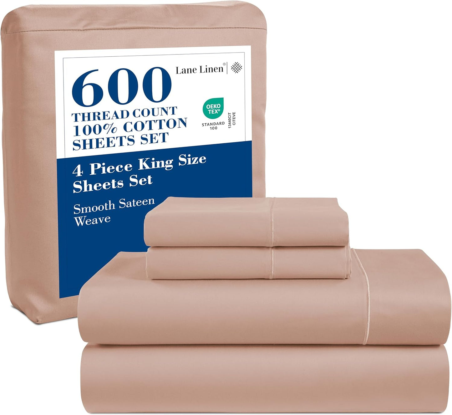 LANE LINEN 100% Cotton White Queen Size Sheet Set – Luxurious Hotel-Quality Sateen Weave, Fully Elasticized Mercerized Cotton, Deep Pocket 4-Piece Set, Naturally Cooling & Comfortable