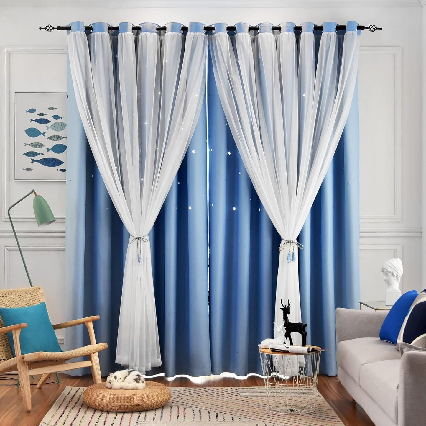 Star Blackout Bedroom Curtains, Beige, 52"W x 63"L, 2 Panels