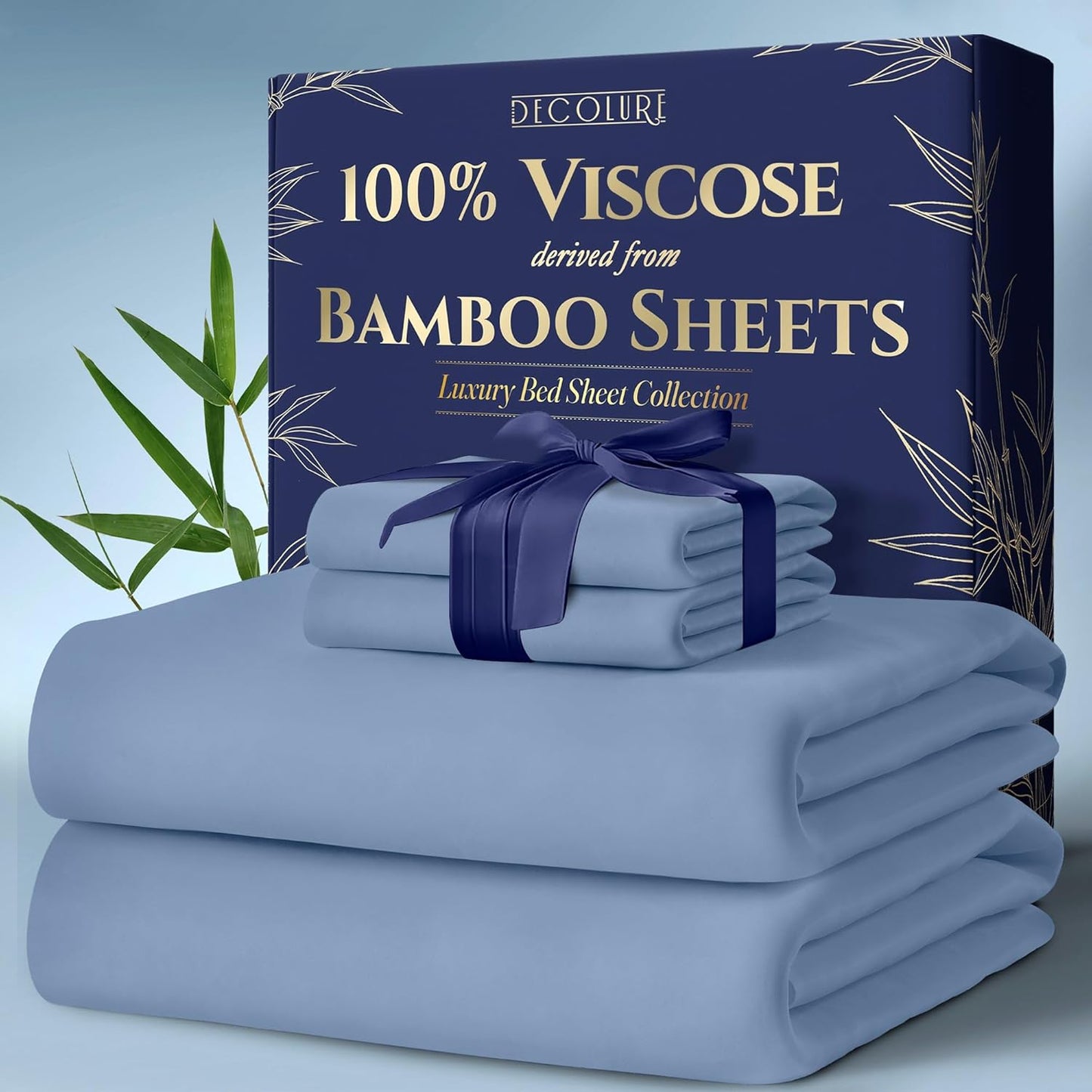 DECOLURE 100% Viscose Derived from Bamboo Sheets King Size 4pcs - Ultra Soft & Luxuriously Cooling, 17" Deep Pocket, Double Stitching, Perfect for Hot Sleepers - King Bed Sheets (White)