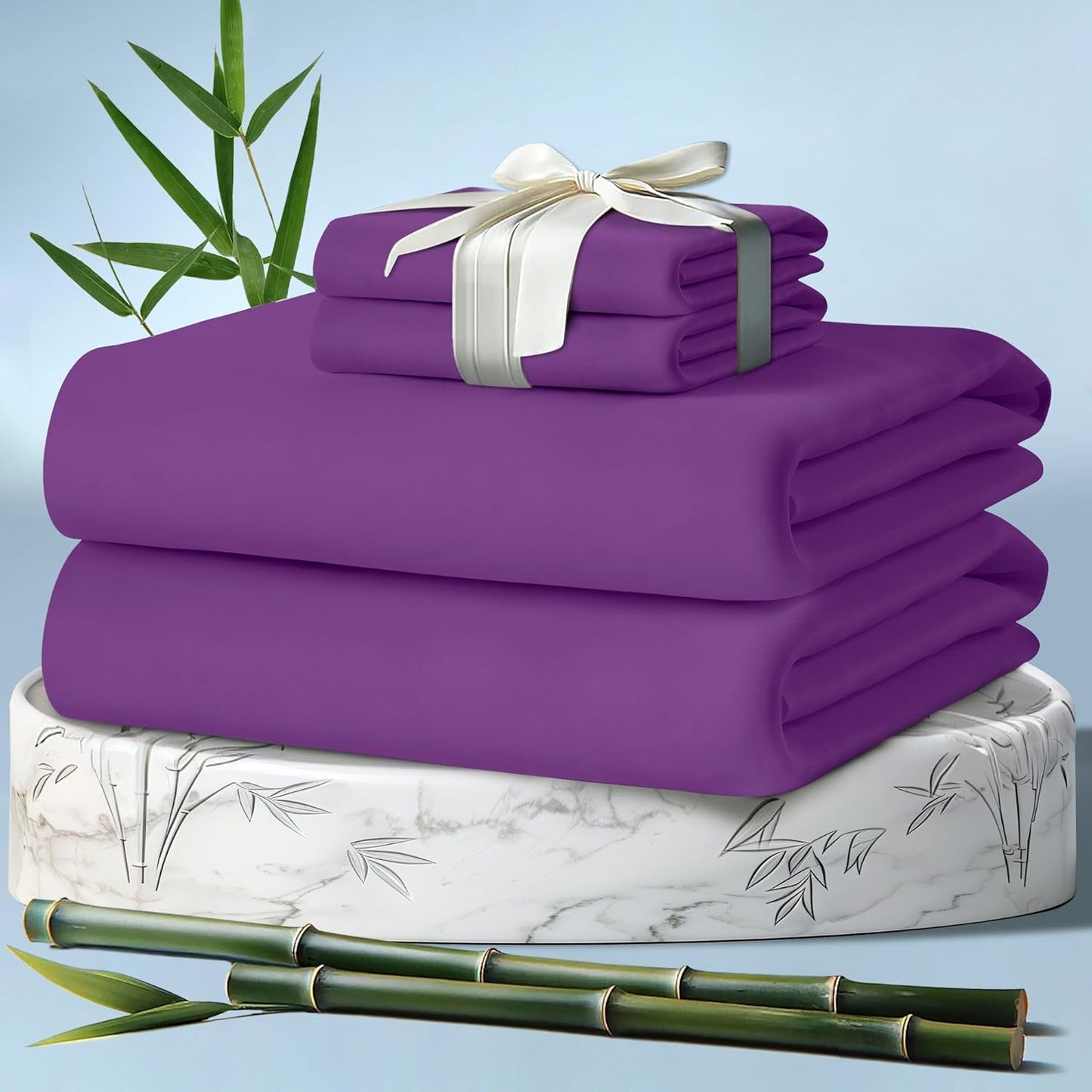 DECOLURE 100% Viscose Derived from Bamboo Sheets King Size 4pcs - Ultra Soft & Luxuriously Cooling, 17" Deep Pocket, Double Stitching, Perfect for Hot Sleepers - King Bed Sheets (White)