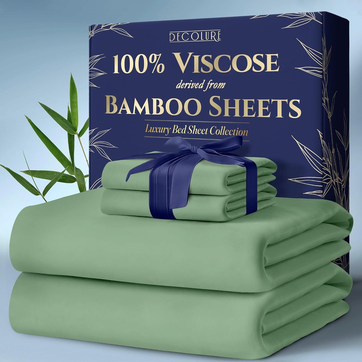 DECOLURE 100% Viscose Derived from Bamboo Sheets King Size 4pcs - Ultra Soft & Luxuriously Cooling, 17" Deep Pocket, Double Stitching, Perfect for Hot Sleepers - King Bed Sheets (White)
