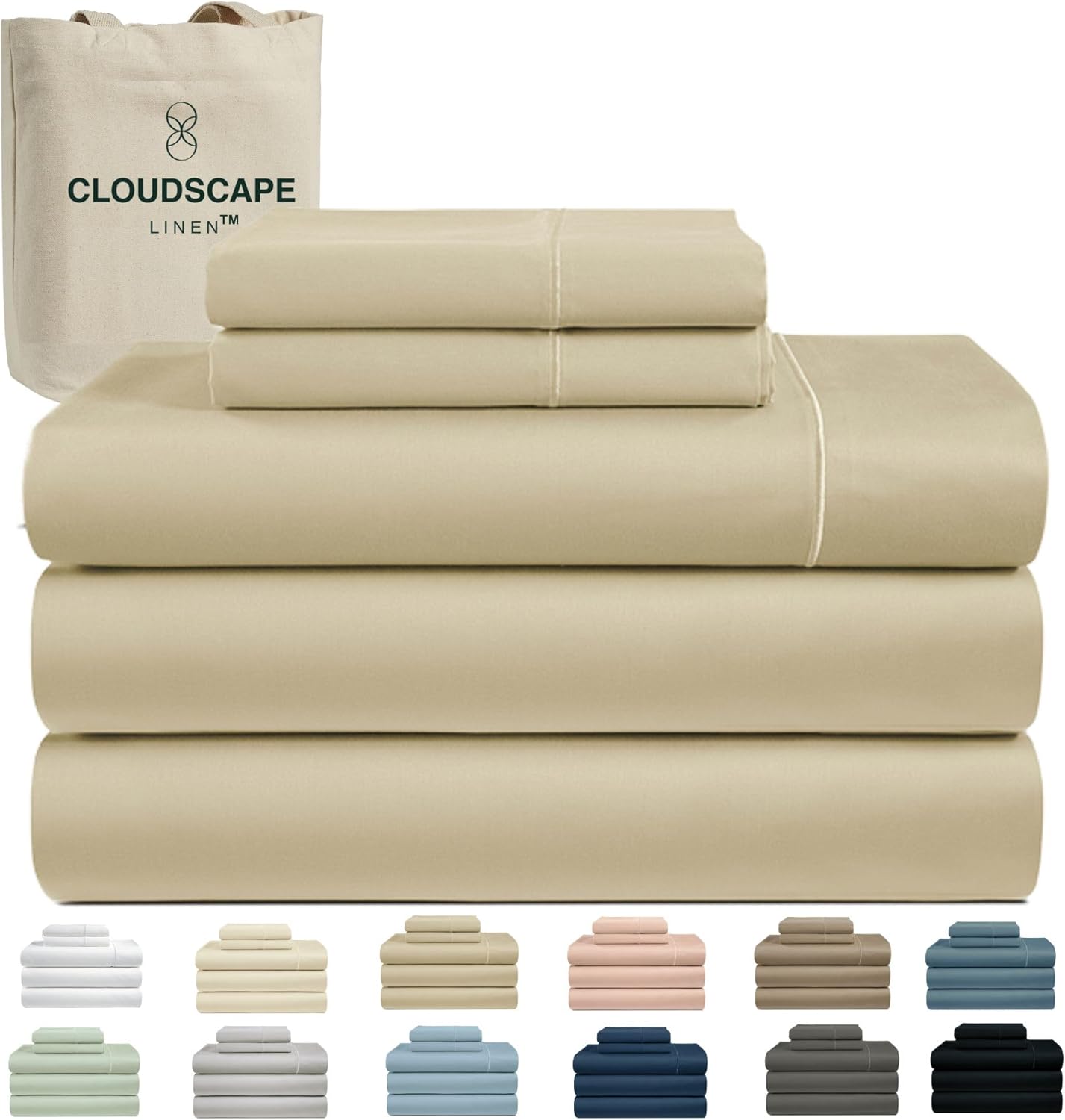 Cloud Scape Linen 100% Egyptian Cotton King Sheets Set – 1000 Thread Count, 4-Piece Soft Hotel Quality Bedding Set,Deep Pockets up to 16”, White