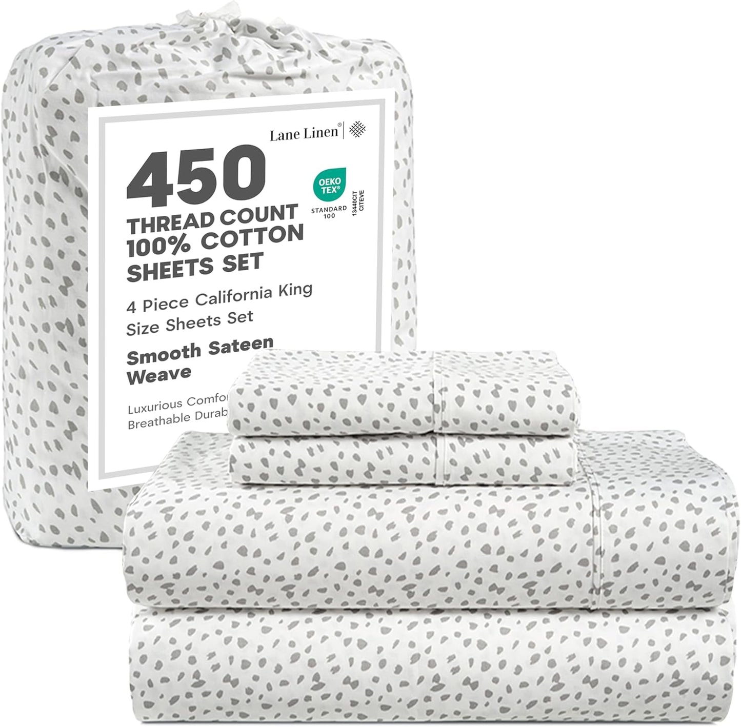 LANE LINEN 100% Cotton Sheets – 450 Thread Count Naturally Cooling Twin Sheets Set, Soft & Comfy Sateen Weave, Deep Pocket Fits 15” Mattress, Fade-Resistant Hotel Bedding, White