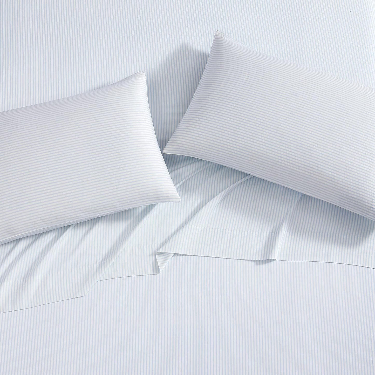 Laura Ashley - Queen Bed Sheets, Smooth & Silky Sateen Cotton Bedding with Matching Pillowcases, Deep Pocket, Oeko-Tex Certified (Ramona Blue)