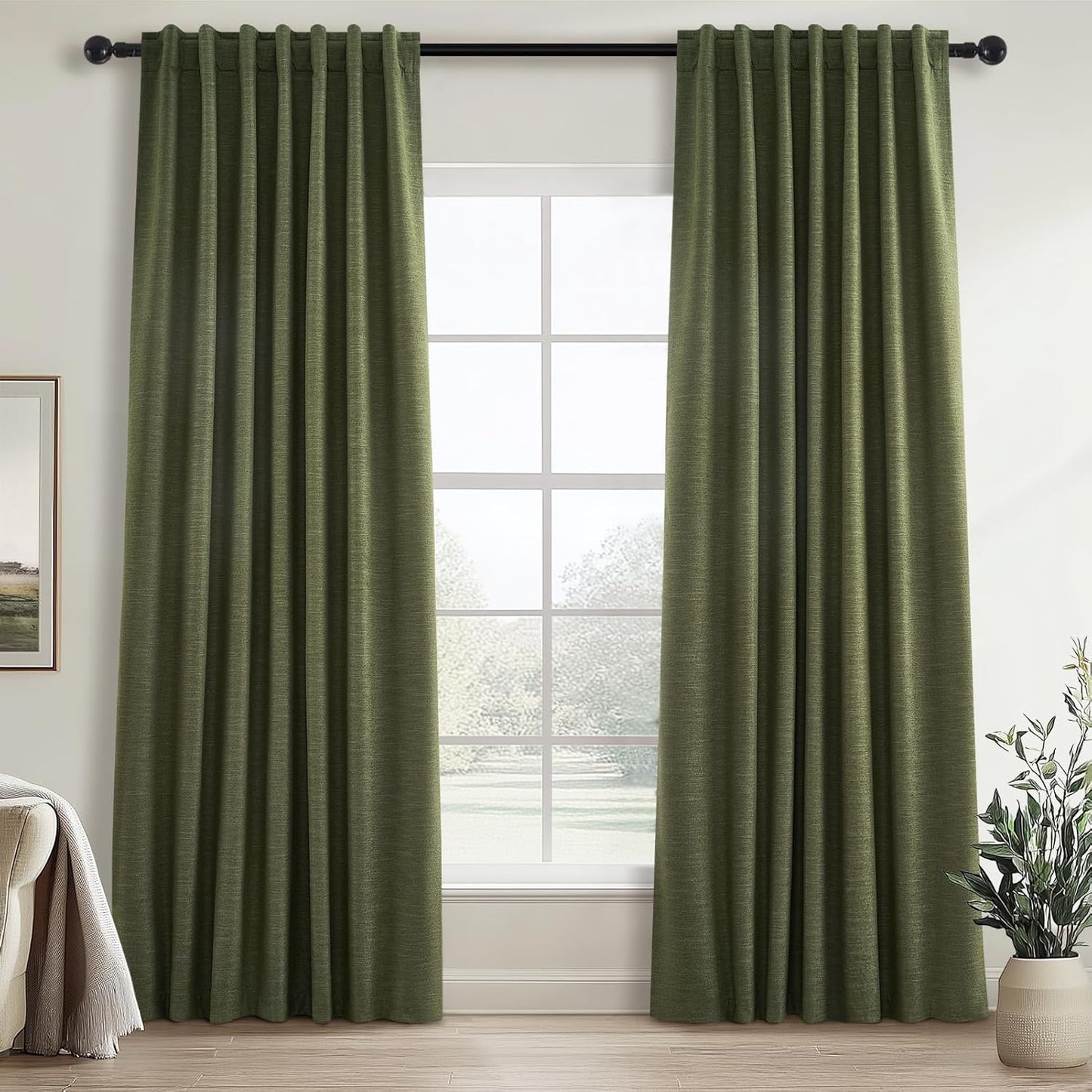 Topfinel Linen Blackout Curtains 96 Inch Long, Boho Farmhouse Ivory Birch Viral Drapes Pinch Pleated Curtains with Hooks for Living Room, Neutral 8 FT Back Tab Bedroom Curtains 52" X 96" 2 Panels