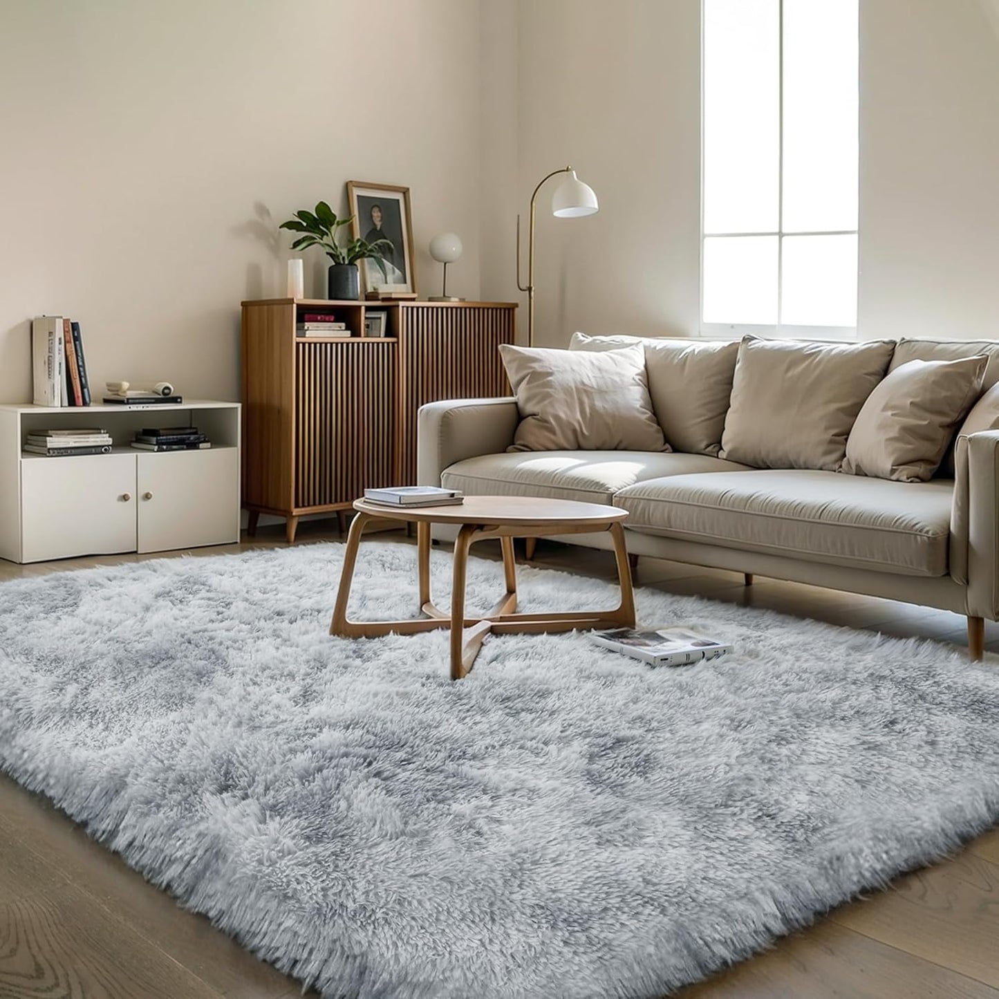 4x6 Light Grey Fluffy Shag Area Rug for Bedroom, Ultra Soft Fuzzy Plush Washable Carpet for Living Room, Modern Cozy Non Skid Furry Shaggy Rug for Kids Baby Boys Nursery Dorm,Tie-Dye Gray