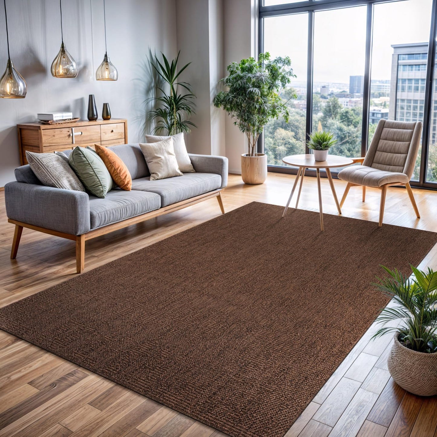 CAMILSON Easy Jute Rug 8x10, Indoor Outdoor Natural Color Fiber Area Rugs for Living Room and Patio Rug Herringbone Seagrass Boho Woven Design Easy-Cleaning Washable Outside Carpet Alfombras 8 x 10