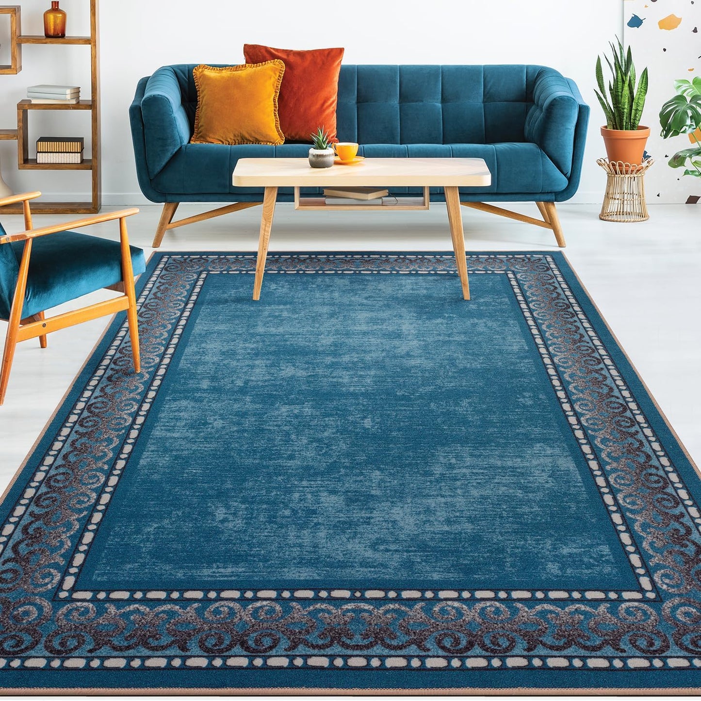 Antep Rugs Alfombras Bordered Modern 5x7 Non-Slip (Non-Skid) Low Pile Rubber Backing Indoor Area Rug (Maroon Red, 5' x 7')