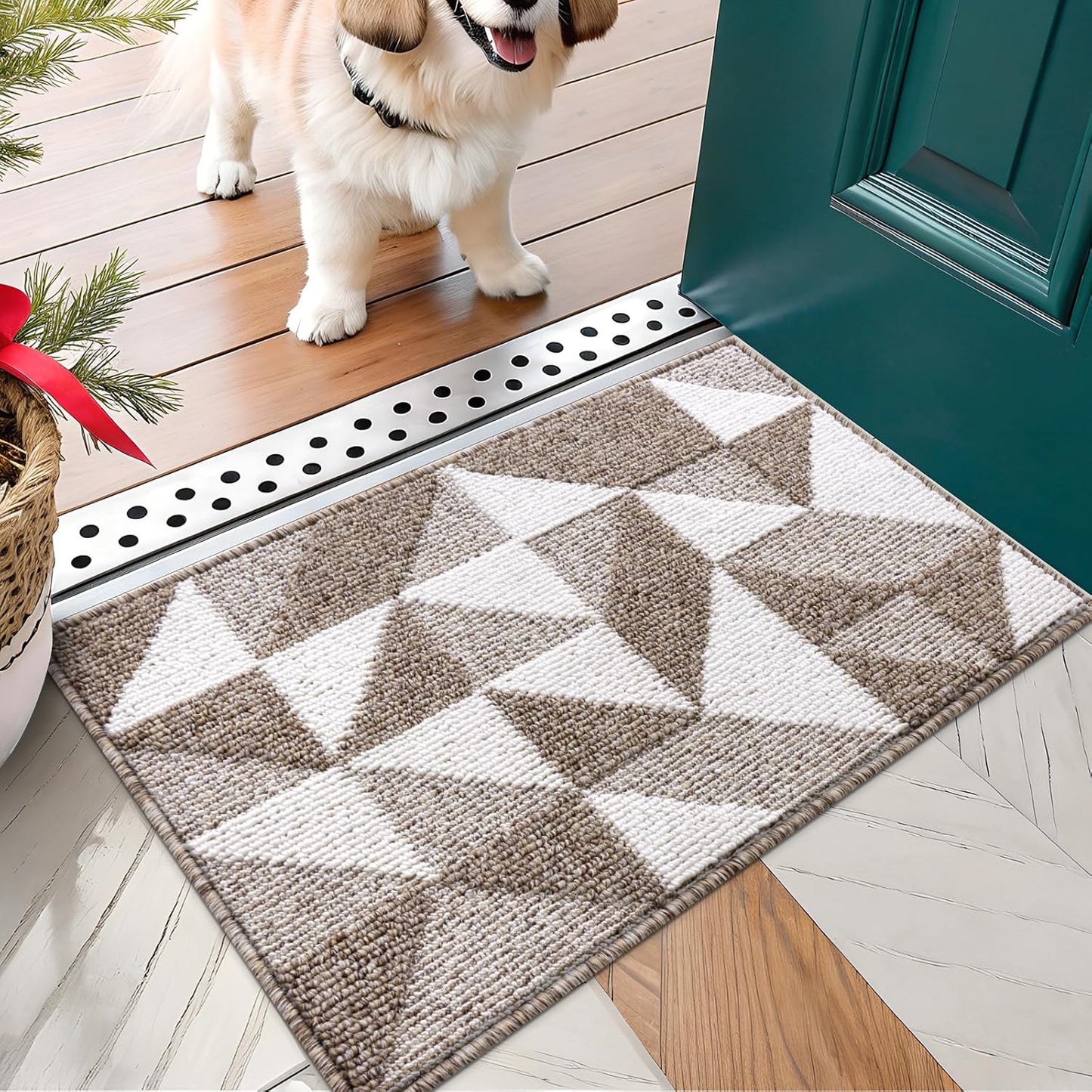 OLANLY Door Mat Indoor Entrance Washable 32x20, Odor-Free Low-Profile Front Back Geometric Doormat, Absorbent Resist Dirt Entry Carpet, Easy to Clean Sturdy Inside Floor Mats for Entryway, Black