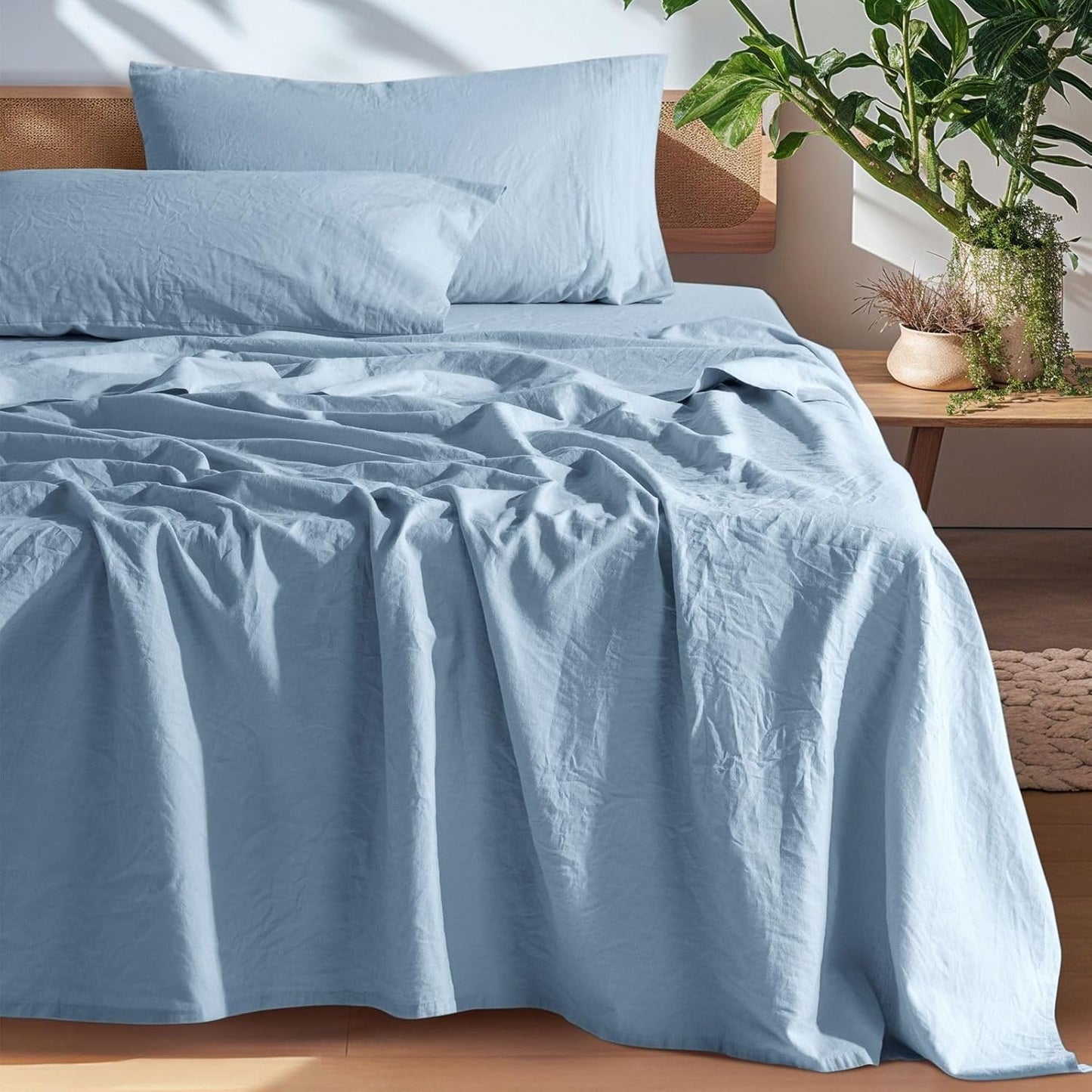 SONORO KATE 100% French Pure Linen Sheets, Breathable and Durable Linen King Size Sheets, Anti-Tear Linen Bed Sheets, Machine Washable, 16 Inch Deep Pocket - 4 Piece (Natural Linen, King)