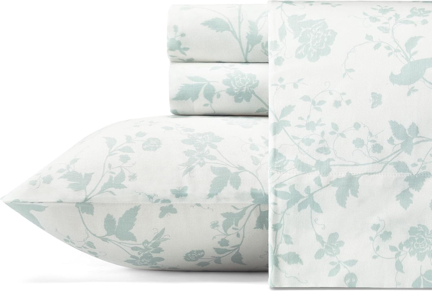 Laura Ashley - Queen Bed Sheets, Smooth & Silky Sateen Cotton Bedding with Matching Pillowcases, Deep Pocket, Oeko-Tex Certified (Ramona Blue)