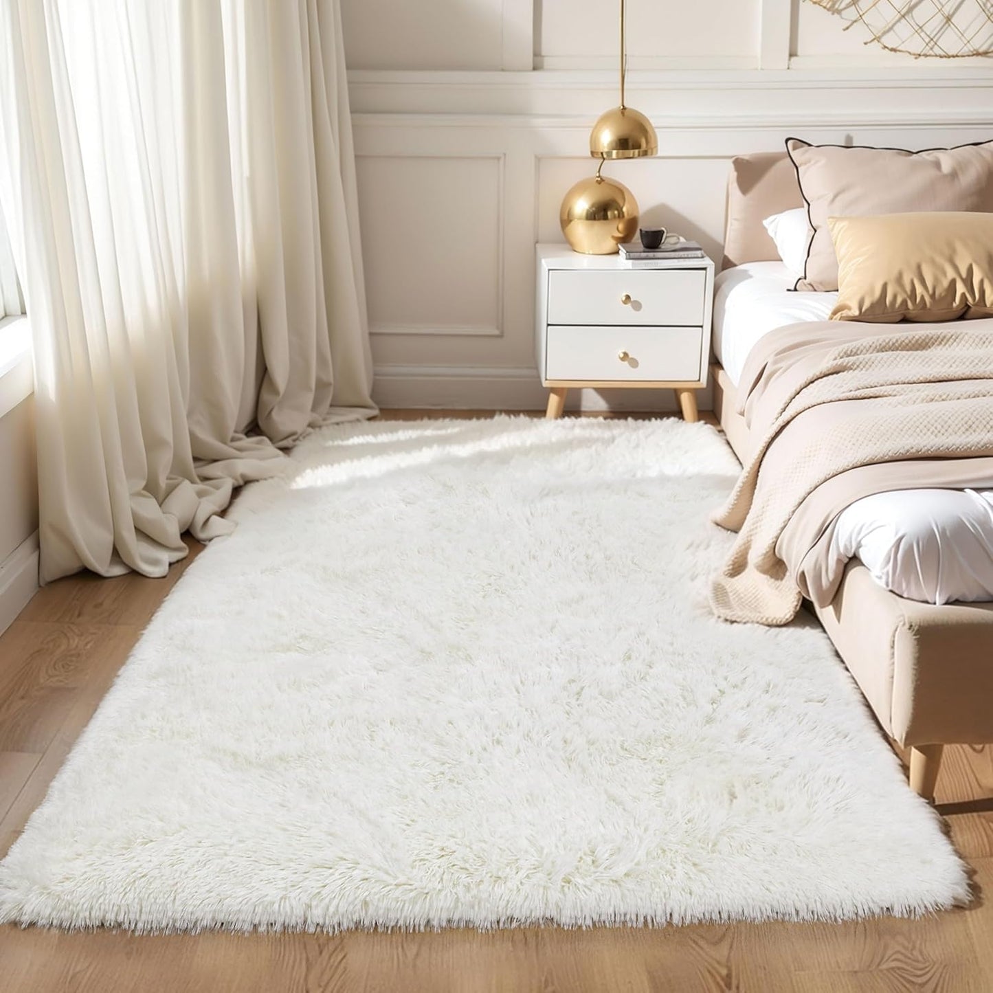 4x6 Light Grey Fluffy Shag Area Rug for Bedroom, Ultra Soft Fuzzy Plush Washable Carpet for Living Room, Modern Cozy Non Skid Furry Shaggy Rug for Kids Baby Boys Nursery Dorm,Tie-Dye Gray