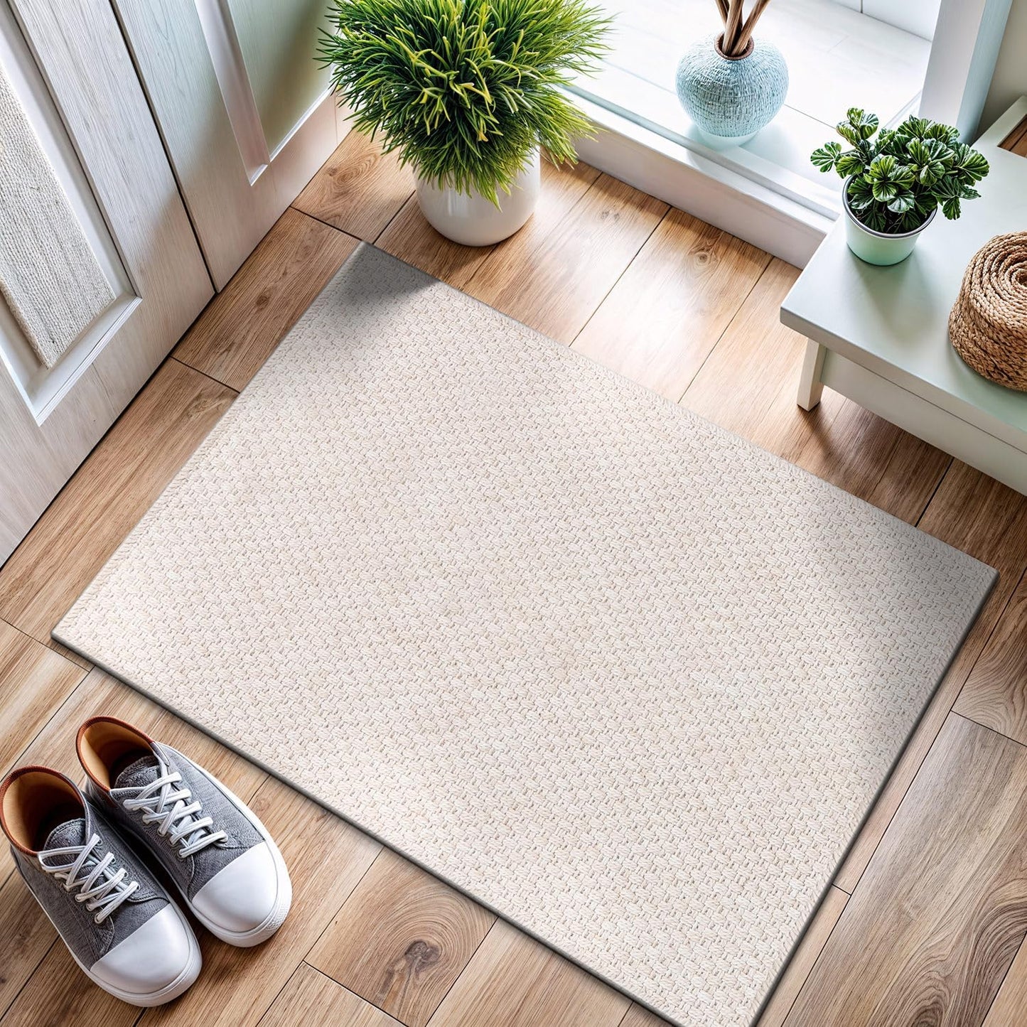 CAMILSON Easy Jute Rug 8x10, Indoor Outdoor Natural Color Fiber Area Rugs for Living Room and Patio Rug Herringbone Seagrass Boho Woven Design Easy-Cleaning Washable Outside Carpet Alfombras 8 x 10