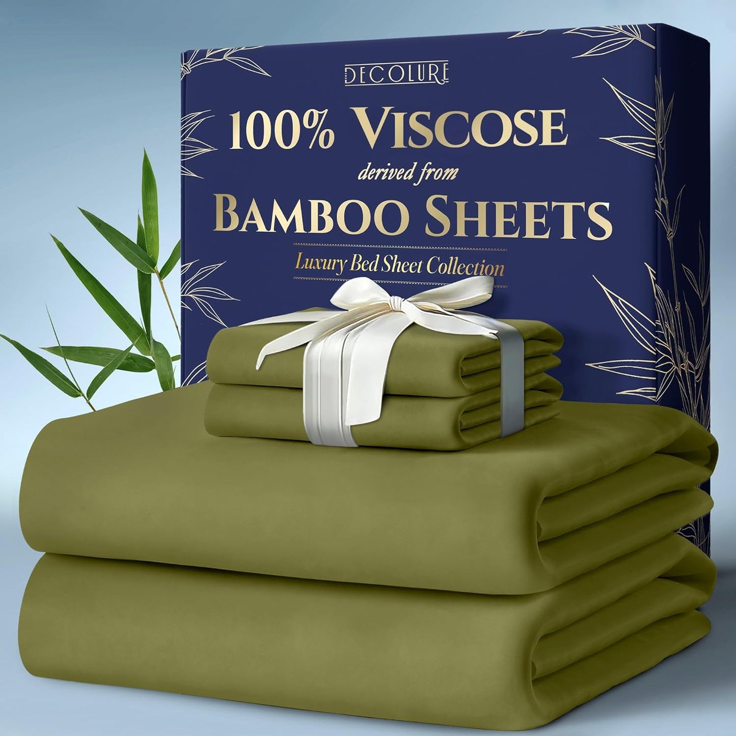 DECOLURE 100% Viscose Derived from Bamboo Sheets King Size 4pcs - Ultra Soft & Luxuriously Cooling, 17" Deep Pocket, Double Stitching, Perfect for Hot Sleepers - King Bed Sheets (White)