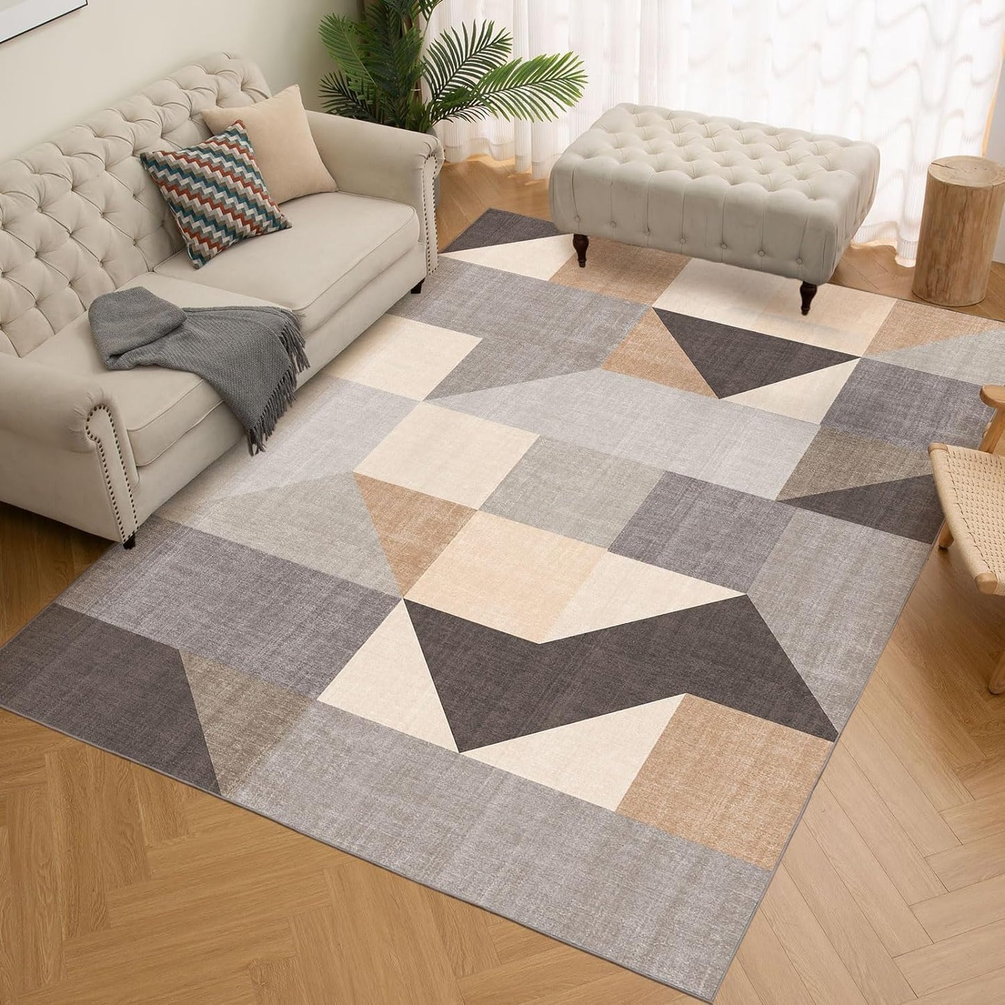 HOMFINE Washable Modern Area Rug - Geometry Style 4x6 Rugs for Living Room, Bedroom, Machine Washable Rug Soft Non Slip Non Shedding Area Rug - Green, 4'x6'