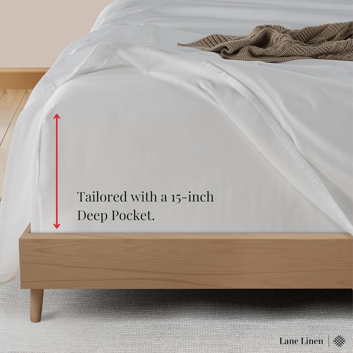 LANE LINEN 100% Cotton White Queen Size Sheet Set – Luxurious Hotel-Quality Sateen Weave, Fully Elasticized Mercerized Cotton, Deep Pocket 4-Piece Set, Naturally Cooling & Comfortable