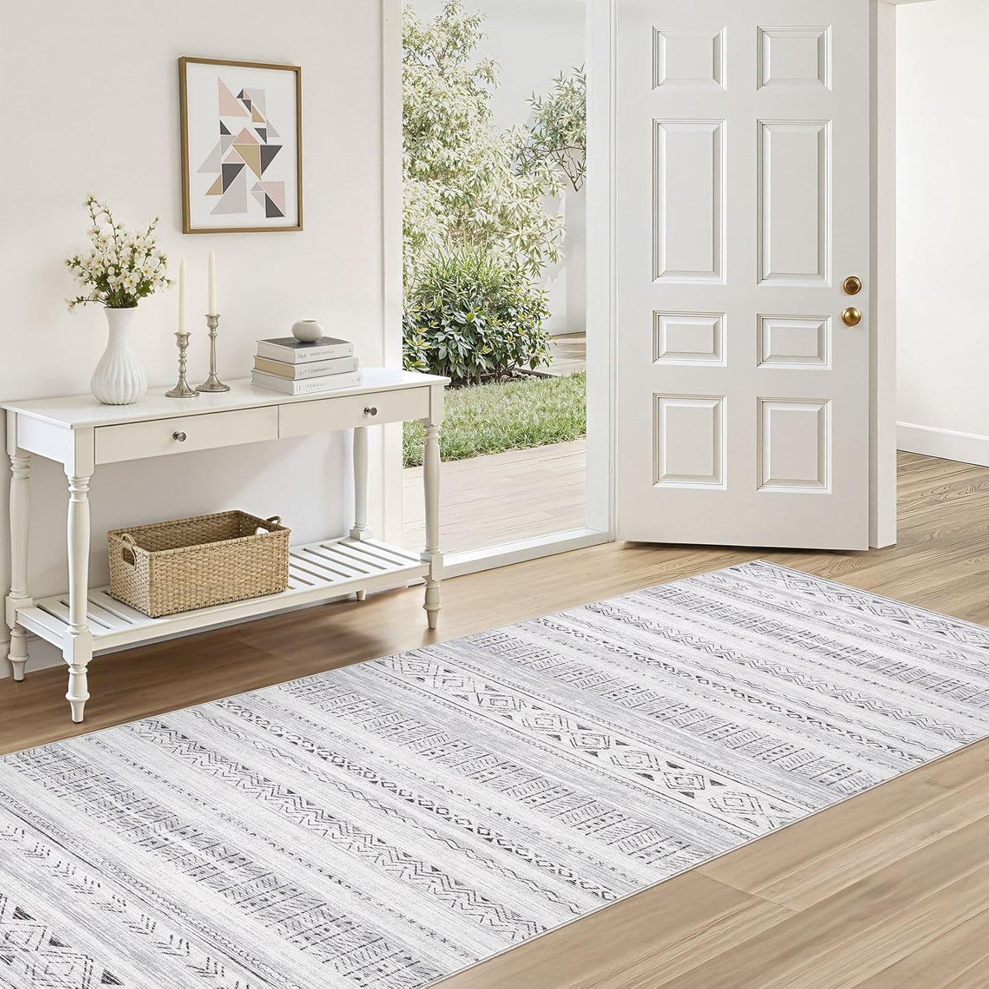 Large Living Room Area Rug 5x7: Soft Machine Washable Boho Moroccan Farmhouse Rugs for Bedroom Under Dining Table - Non-Slip Neutral Morden Indoor Floor Carpet for Home Office - Brown/Cream