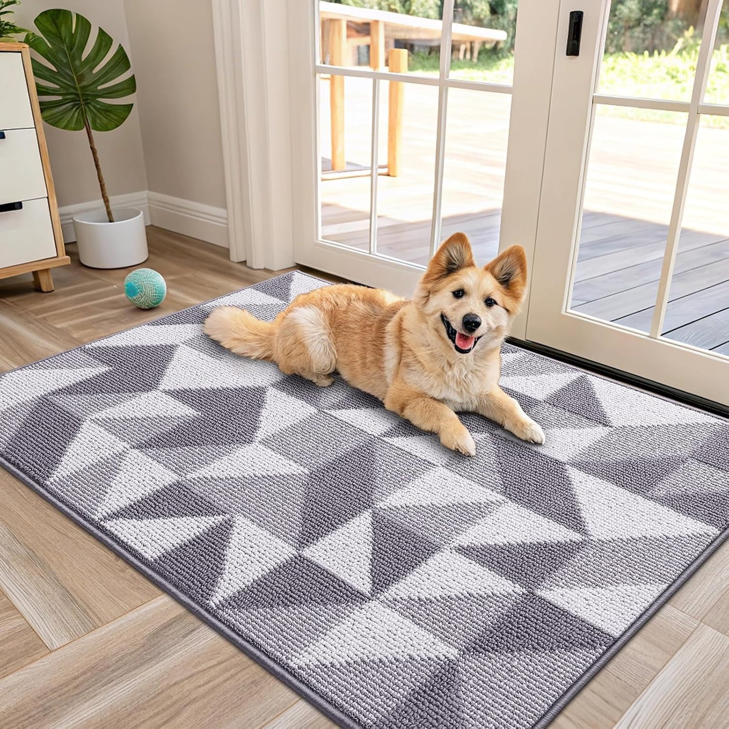 OLANLY Door Mat Indoor Entrance Washable 32x20, Odor-Free Low-Profile Front Back Geometric Doormat, Absorbent Resist Dirt Entry Carpet, Easy to Clean Sturdy Inside Floor Mats for Entryway, Black
