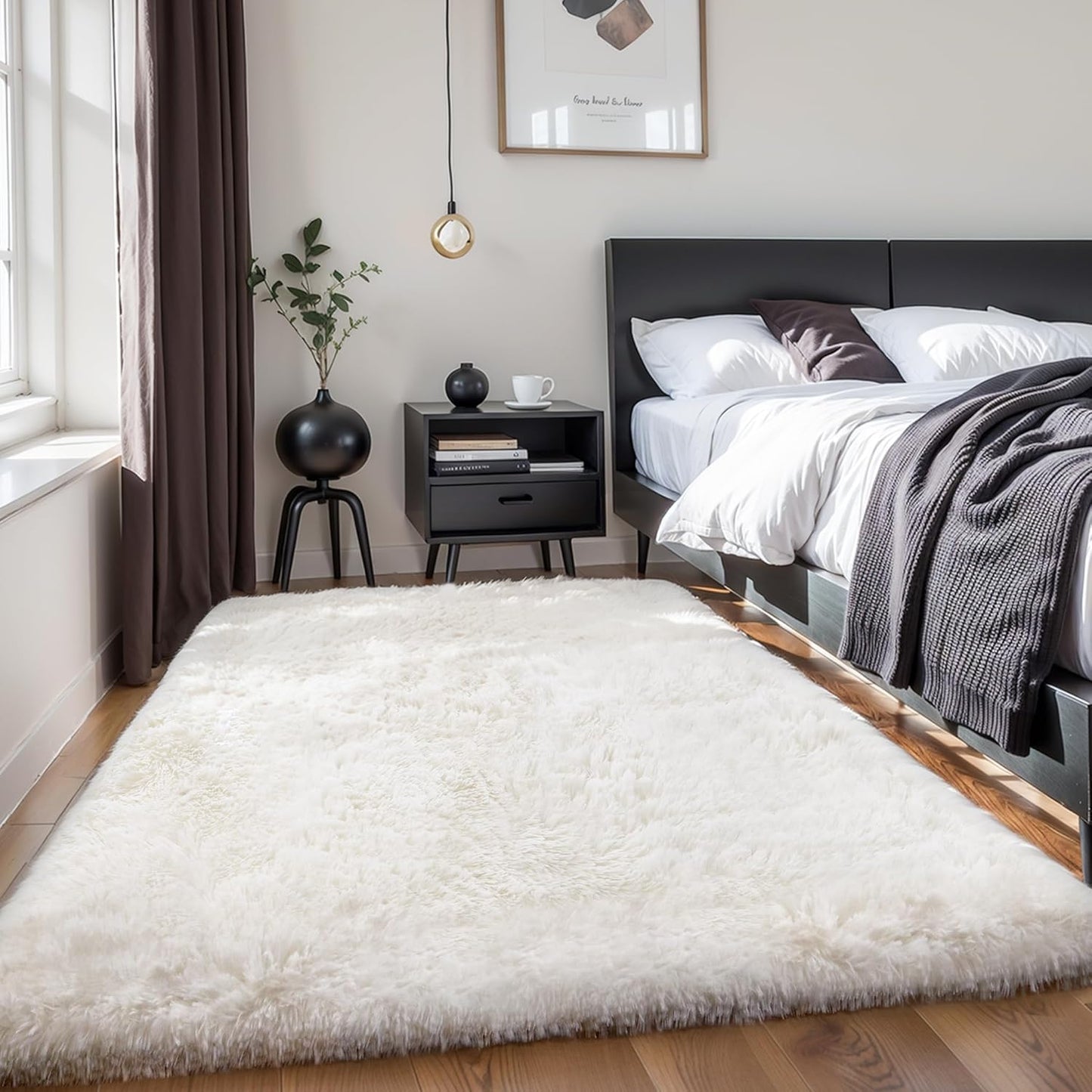 4x6 Light Grey Fluffy Shag Area Rug for Bedroom, Ultra Soft Fuzzy Plush Washable Carpet for Living Room, Modern Cozy Non Skid Furry Shaggy Rug for Kids Baby Boys Nursery Dorm,Tie-Dye Gray