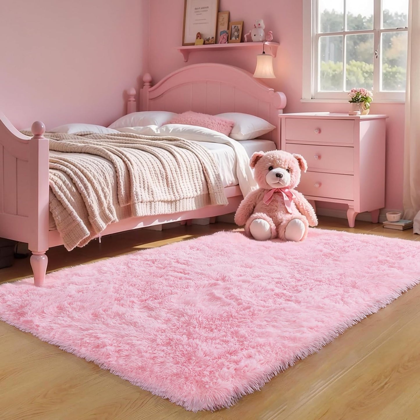 4x6 Light Grey Fluffy Shag Area Rug for Bedroom, Ultra Soft Fuzzy Plush Washable Carpet for Living Room, Modern Cozy Non Skid Furry Shaggy Rug for Kids Baby Boys Nursery Dorm,Tie-Dye Gray