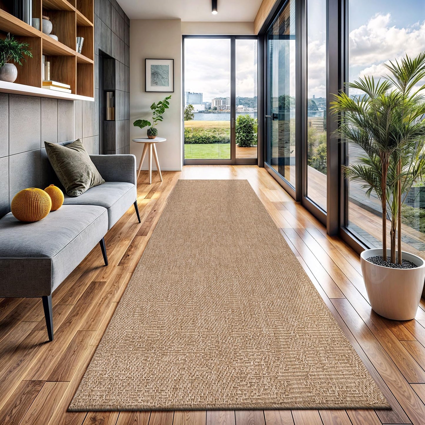 CAMILSON Easy Jute Rug 8x10, Indoor Outdoor Natural Color Fiber Area Rugs for Living Room and Patio Rug Herringbone Seagrass Boho Woven Design Easy-Cleaning Washable Outside Carpet Alfombras 8 x 10