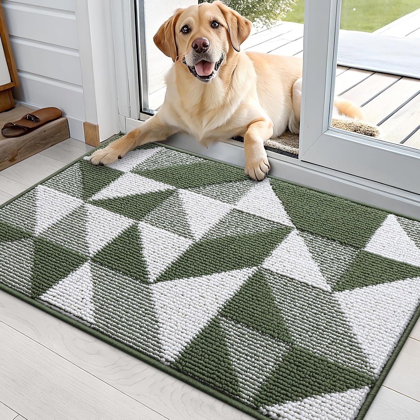 OLANLY Door Mat Indoor Entrance Washable 32x20, Odor-Free Low-Profile Front Back Geometric Doormat, Absorbent Resist Dirt Entry Carpet, Easy to Clean Sturdy Inside Floor Mats for Entryway, Black