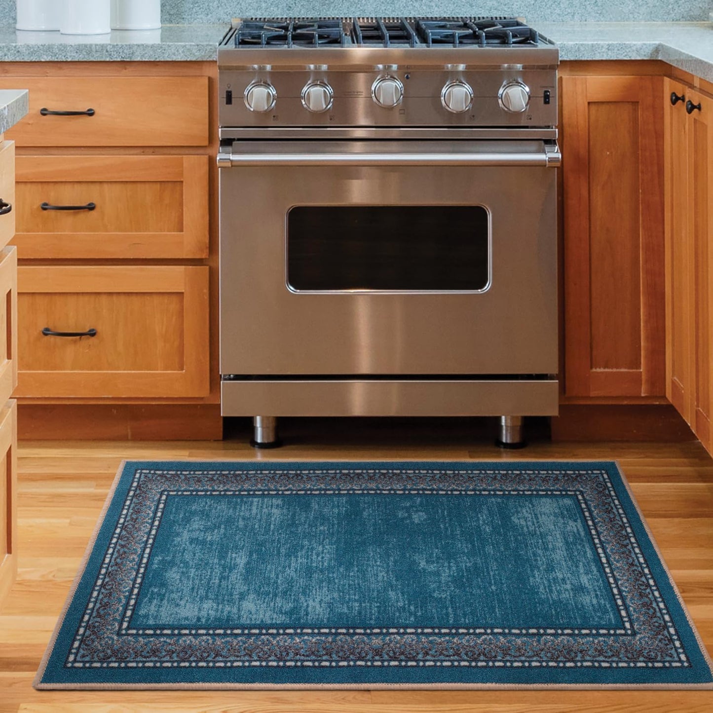 Antep Rugs Alfombras Bordered Modern 5x7 Non-Slip (Non-Skid) Low Pile Rubber Backing Indoor Area Rug (Maroon Red, 5' x 7')