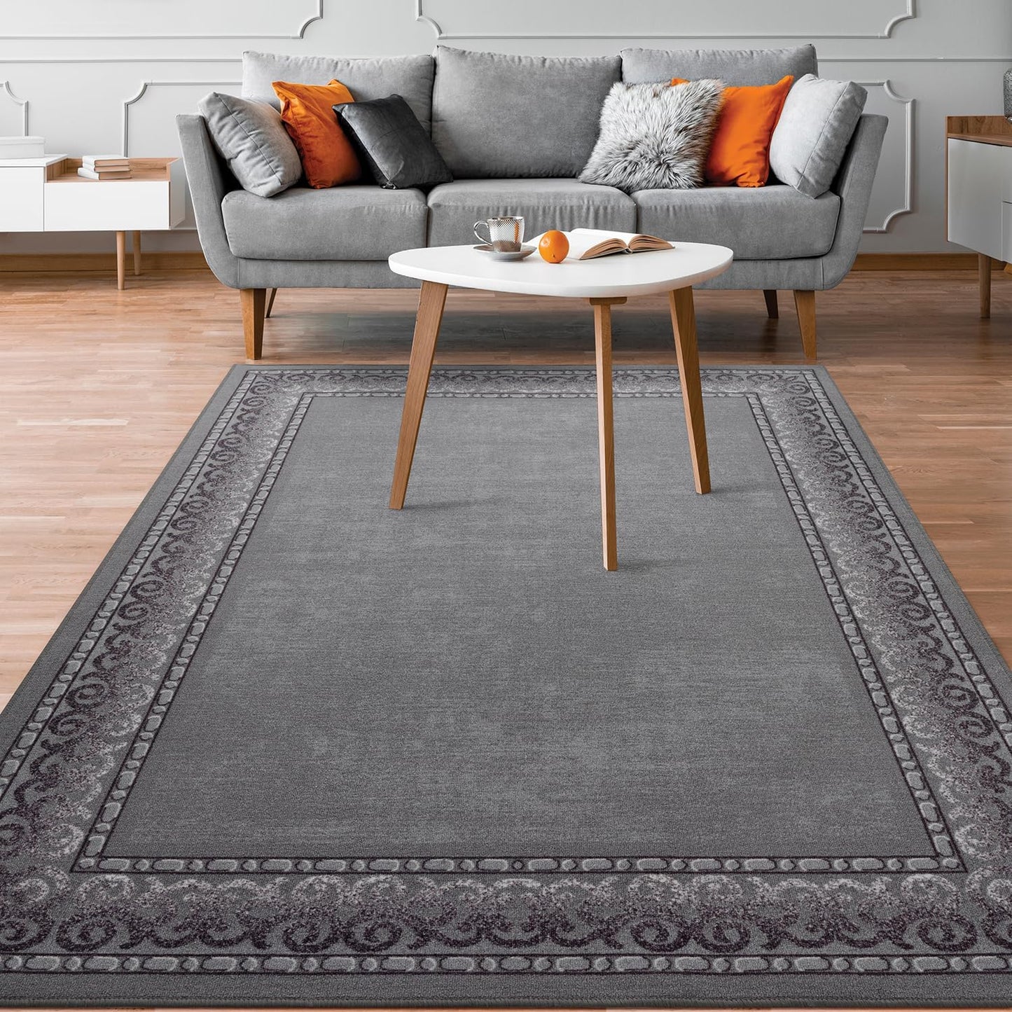 Antep Rugs Alfombras Bordered Modern 5x7 Non-Slip (Non-Skid) Low Pile Rubber Backing Indoor Area Rug (Maroon Red, 5' x 7')