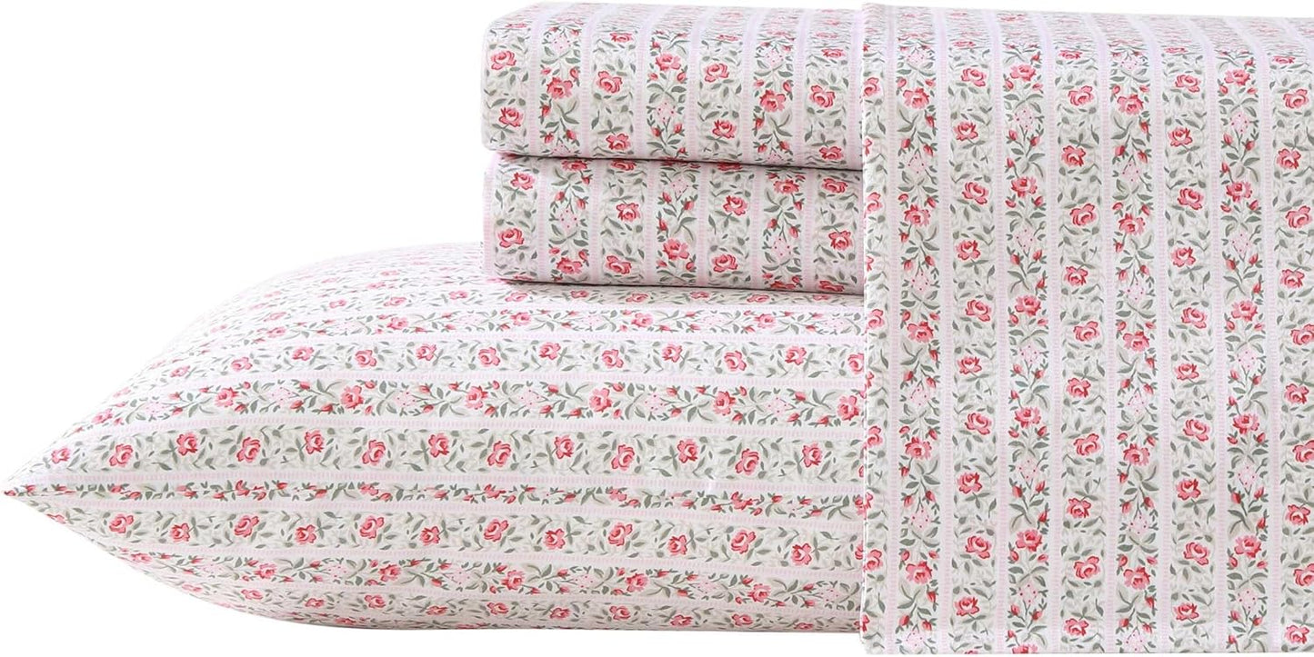 Laura Ashley - Queen Bed Sheets, Smooth & Silky Sateen Cotton Bedding with Matching Pillowcases, Deep Pocket, Oeko-Tex Certified (Ramona Blue)