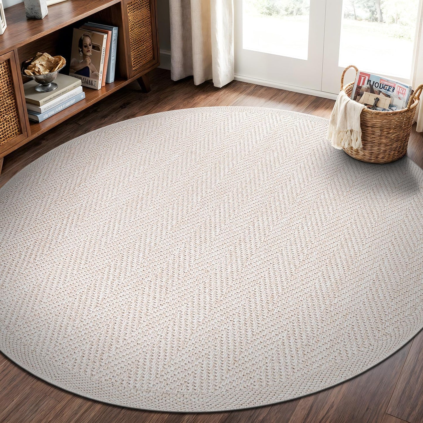 CAMILSON Easy Jute Rug 8x10, Indoor Outdoor Natural Color Fiber Area Rugs for Living Room and Patio Rug Herringbone Seagrass Boho Woven Design Easy-Cleaning Washable Outside Carpet Alfombras 8 x 10