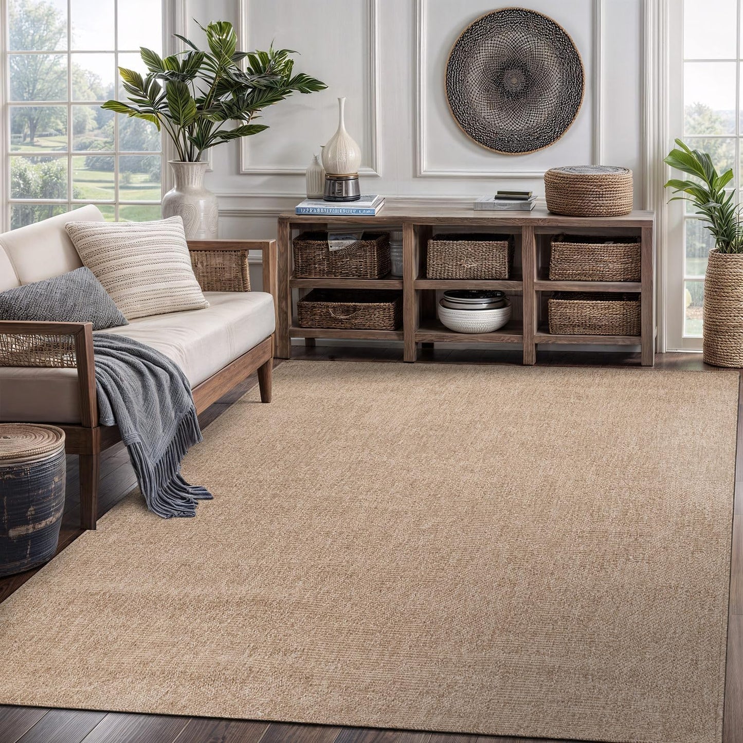 CAMILSON Easy Jute Rug 8x10, Indoor Outdoor Natural Color Fiber Area Rugs for Living Room and Patio Rug Herringbone Seagrass Boho Woven Design Easy-Cleaning Washable Outside Carpet Alfombras 8 x 10