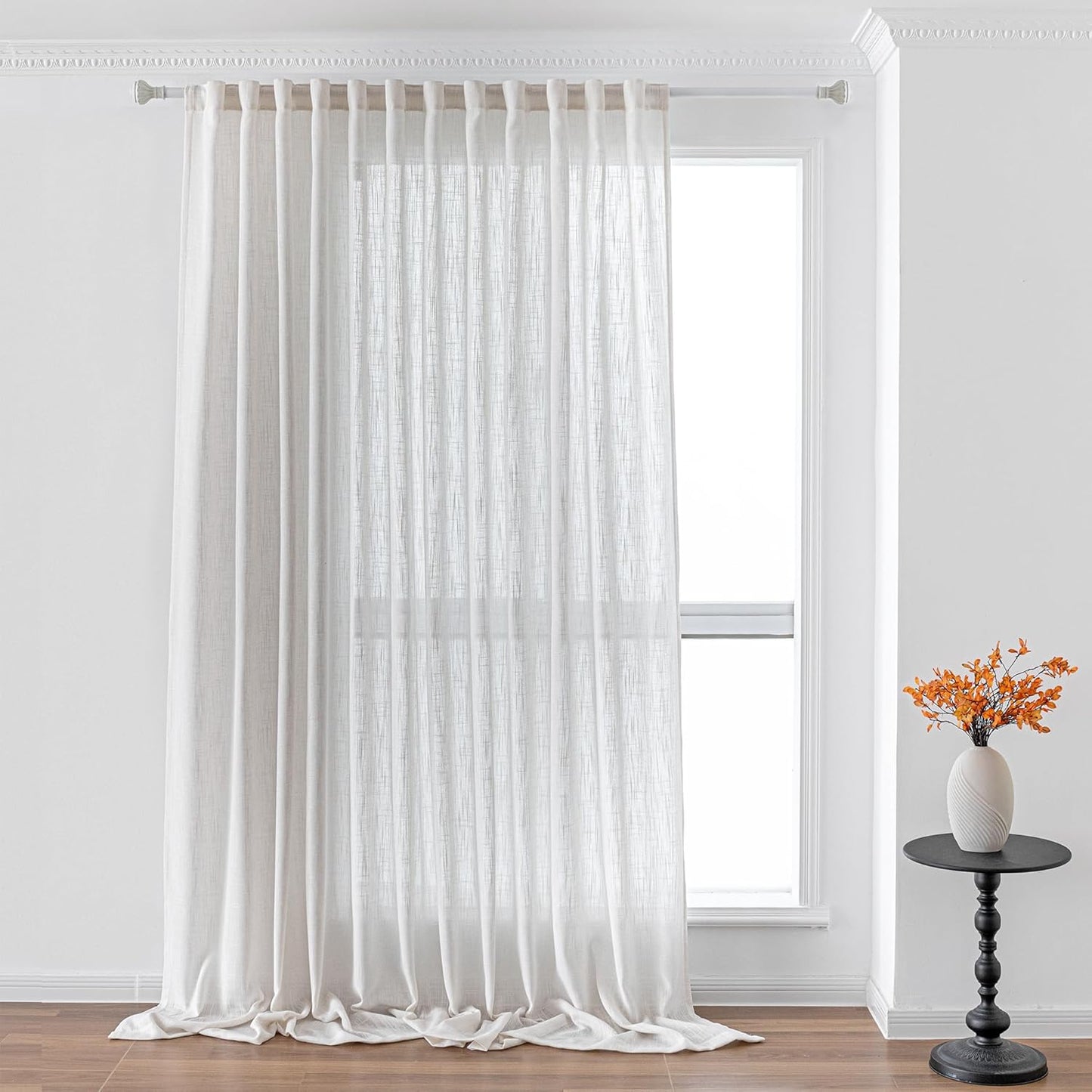 MYSKY HOME Linen Curtains for Living Room, Natural Semi Sheer Curtains & Drapes 84 inches Length 2 Panels Set Farmhouse Country Boho Style Back Tab Draperies for Sliding Glass Door, 50" Wide, Linen