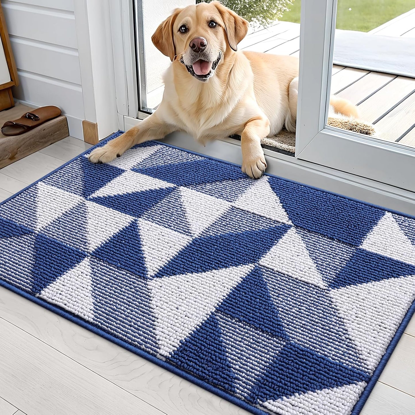 OLANLY Door Mat Indoor Entrance Washable 32x20, Odor-Free Low-Profile Front Back Geometric Doormat, Absorbent Resist Dirt Entry Carpet, Easy to Clean Sturdy Inside Floor Mats for Entryway, Black