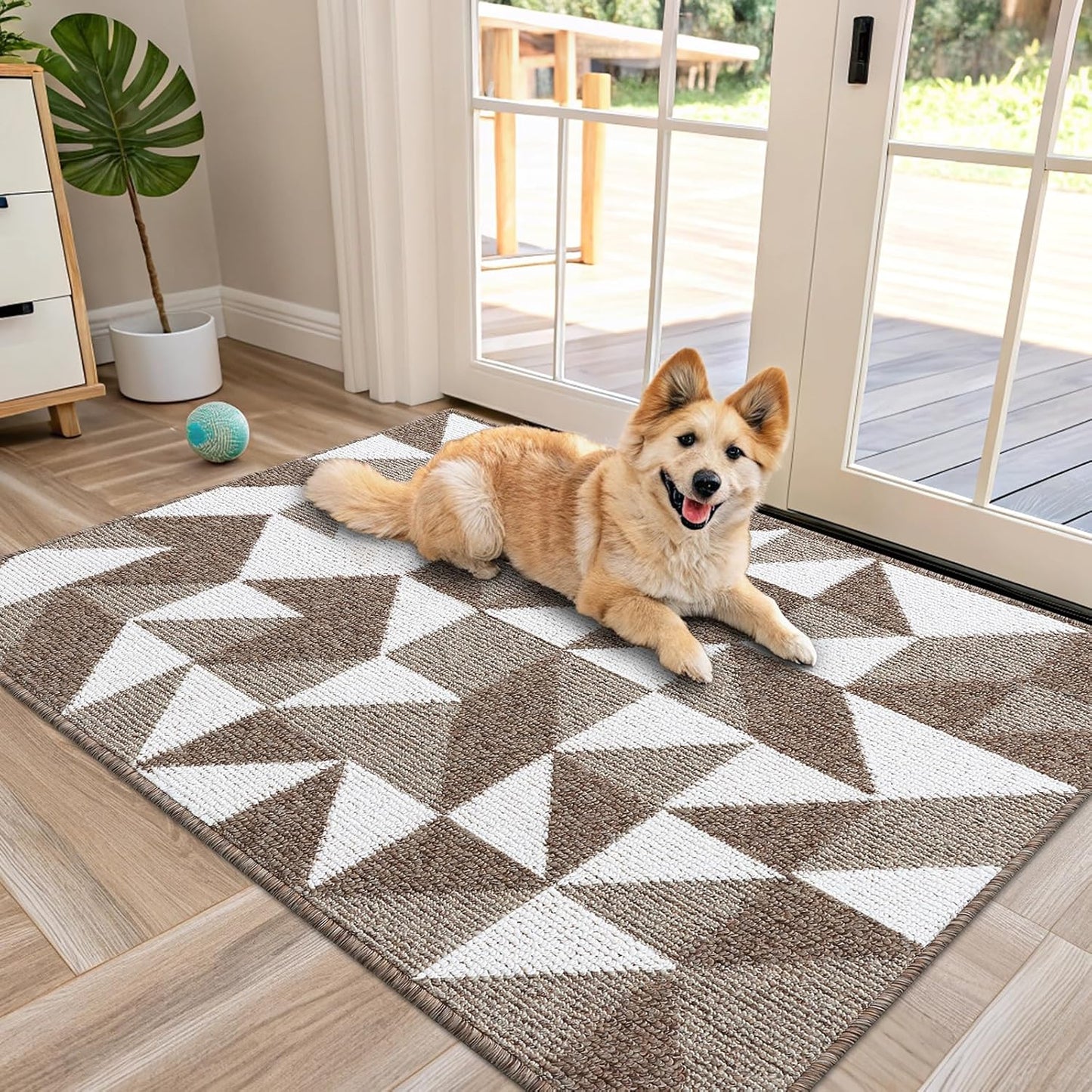 OLANLY Door Mat Indoor Entrance Washable 32x20, Odor-Free Low-Profile Front Back Geometric Doormat, Absorbent Resist Dirt Entry Carpet, Easy to Clean Sturdy Inside Floor Mats for Entryway, Black