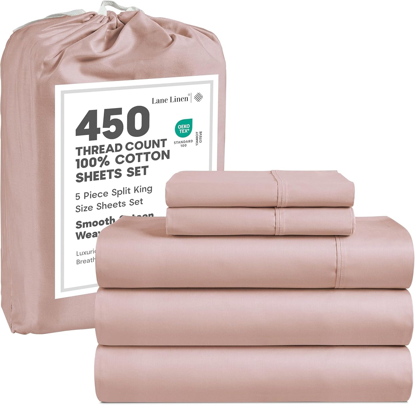 LANE LINEN 100% Cotton Sheets – 450 Thread Count Naturally Cooling Twin Sheets Set, Soft & Comfy Sateen Weave, Deep Pocket Fits 15” Mattress, Fade-Resistant Hotel Bedding, White
