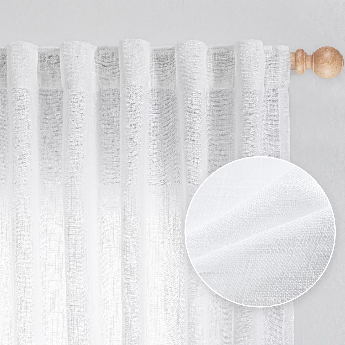 MYSKY HOME Linen Curtains for Living Room, Natural Semi Sheer Curtains & Drapes 84 inches Length 2 Panels Set Farmhouse Country Boho Style Back Tab Draperies for Sliding Glass Door, 50" Wide, Linen
