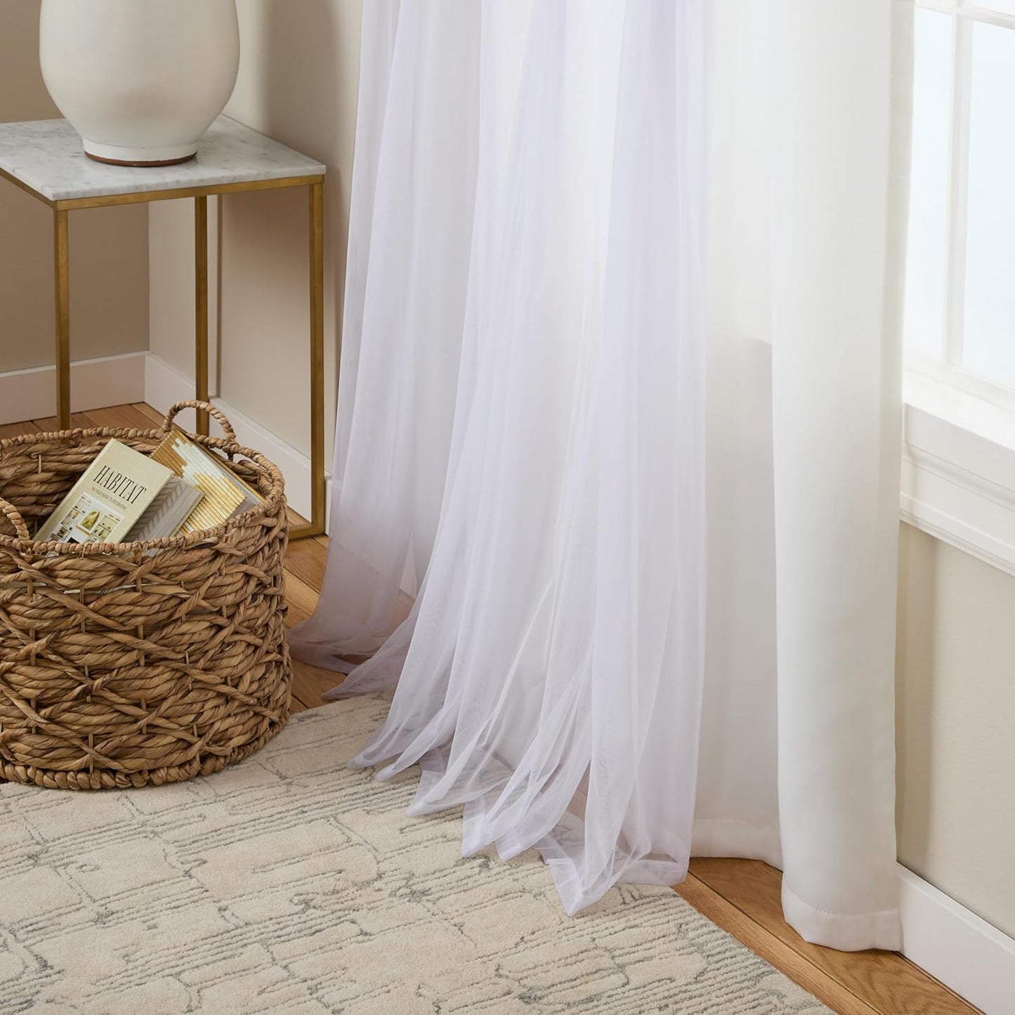 TOWN & COUNTRY LUXE Talia Double Layer Indoor Curtains, Sheer and Room Darkening Blackout, Grommet Top, Energy Efficient, 2-Pack Set, 52"x96", Winter White