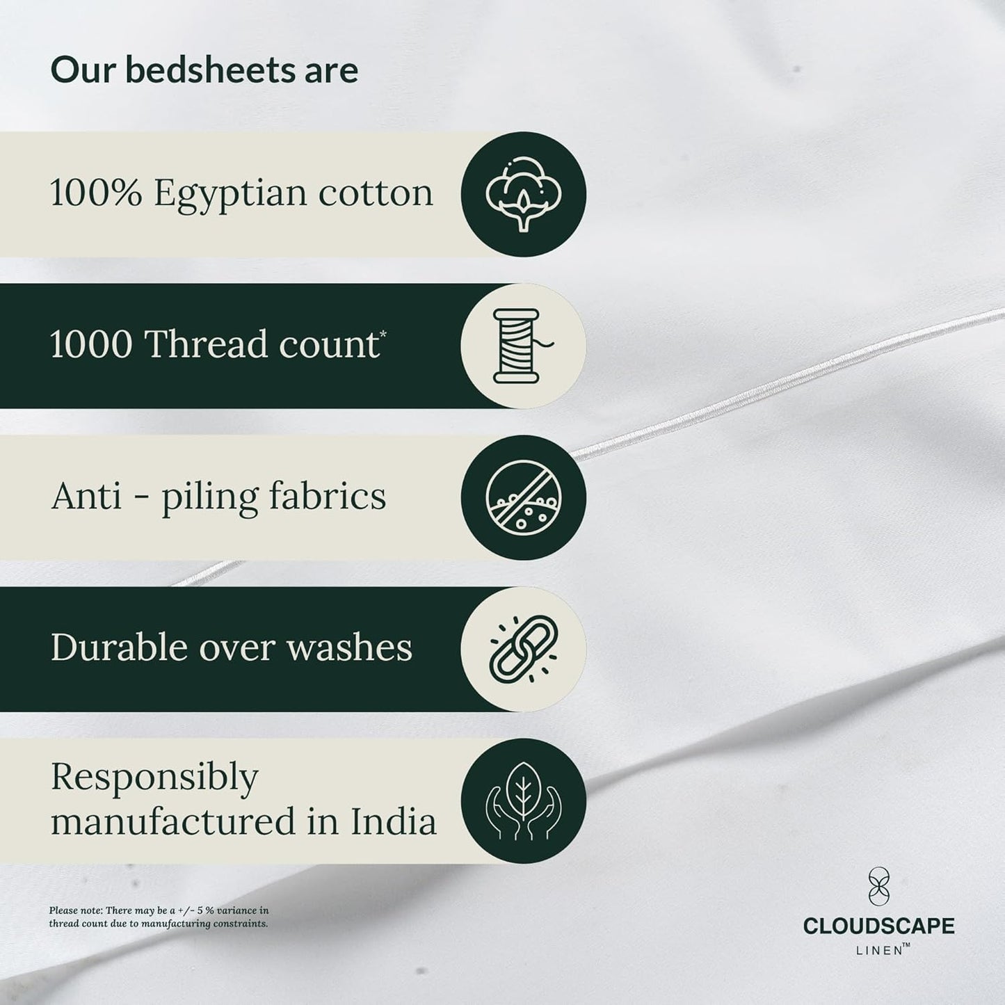 Cloud Scape Linen 100% Egyptian Cotton King Sheets Set – 1000 Thread Count, 4-Piece Soft Hotel Quality Bedding Set,Deep Pockets up to 16”, White