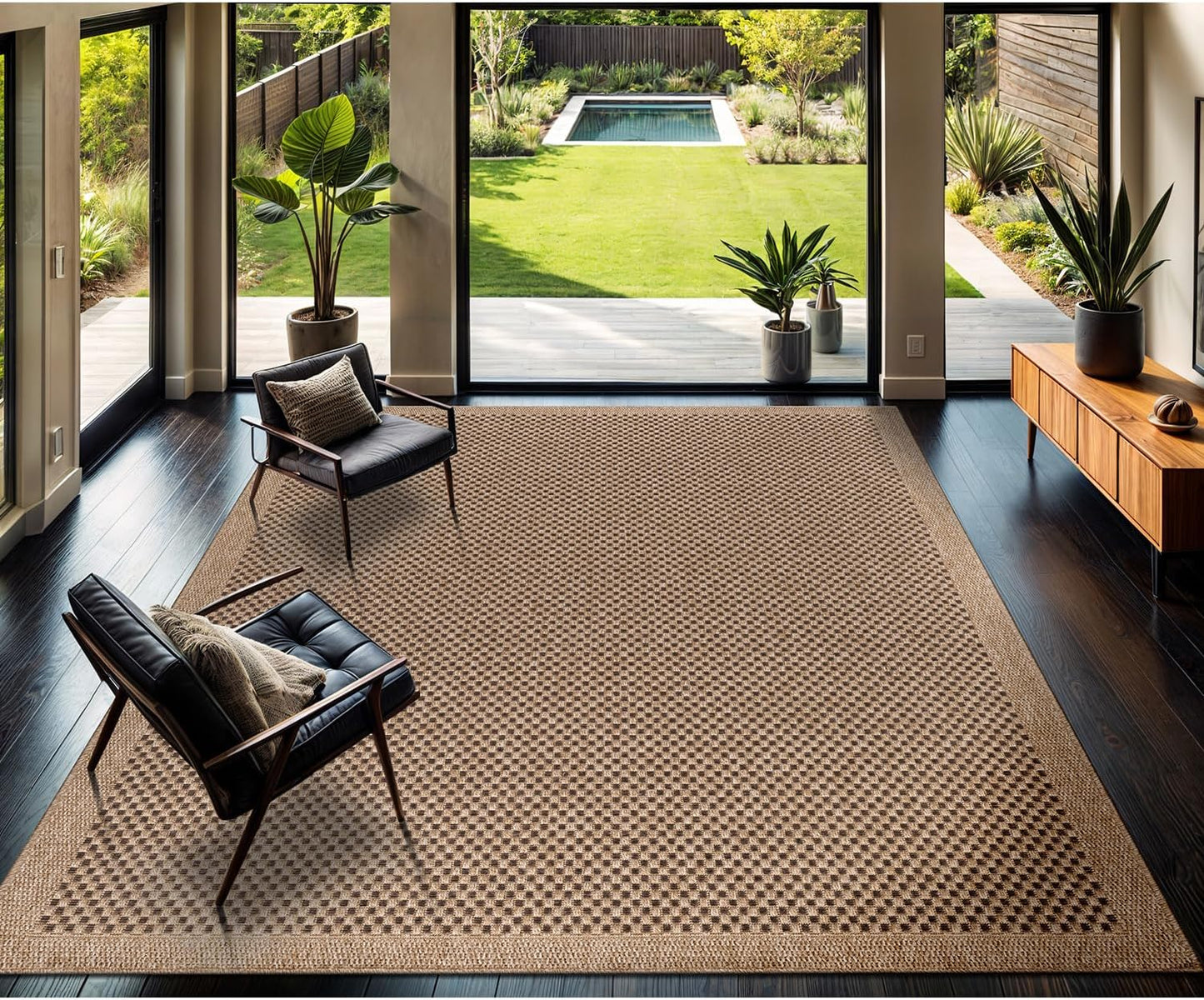 CAMILSON Easy Jute Rug 8x10, Indoor Outdoor Natural Color Fiber Area Rugs for Living Room and Patio Rug Herringbone Seagrass Boho Woven Design Easy-Cleaning Washable Outside Carpet Alfombras 8 x 10